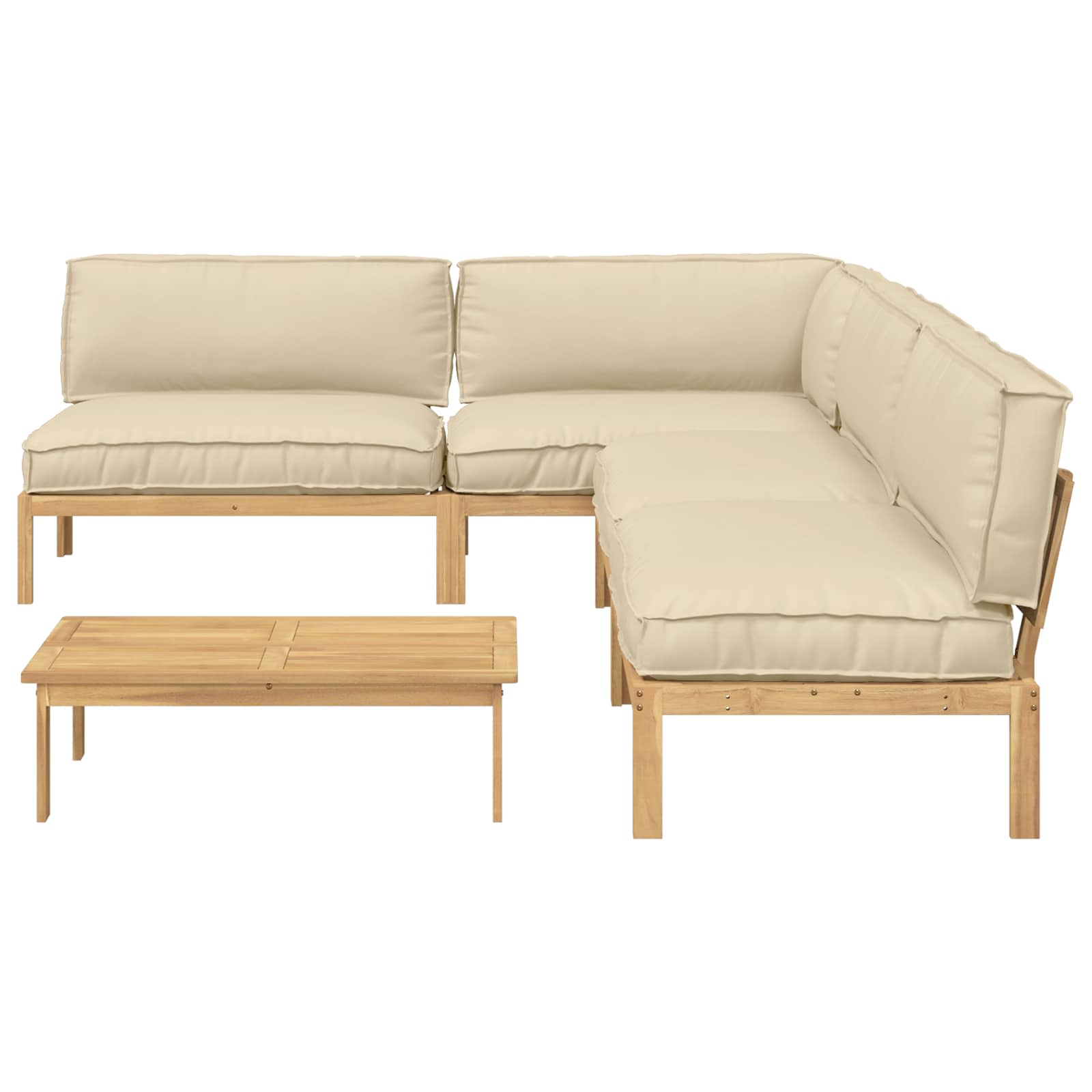 Bankstel met kussen Effen 5 pcs Beige Massief Acaciahout image 10