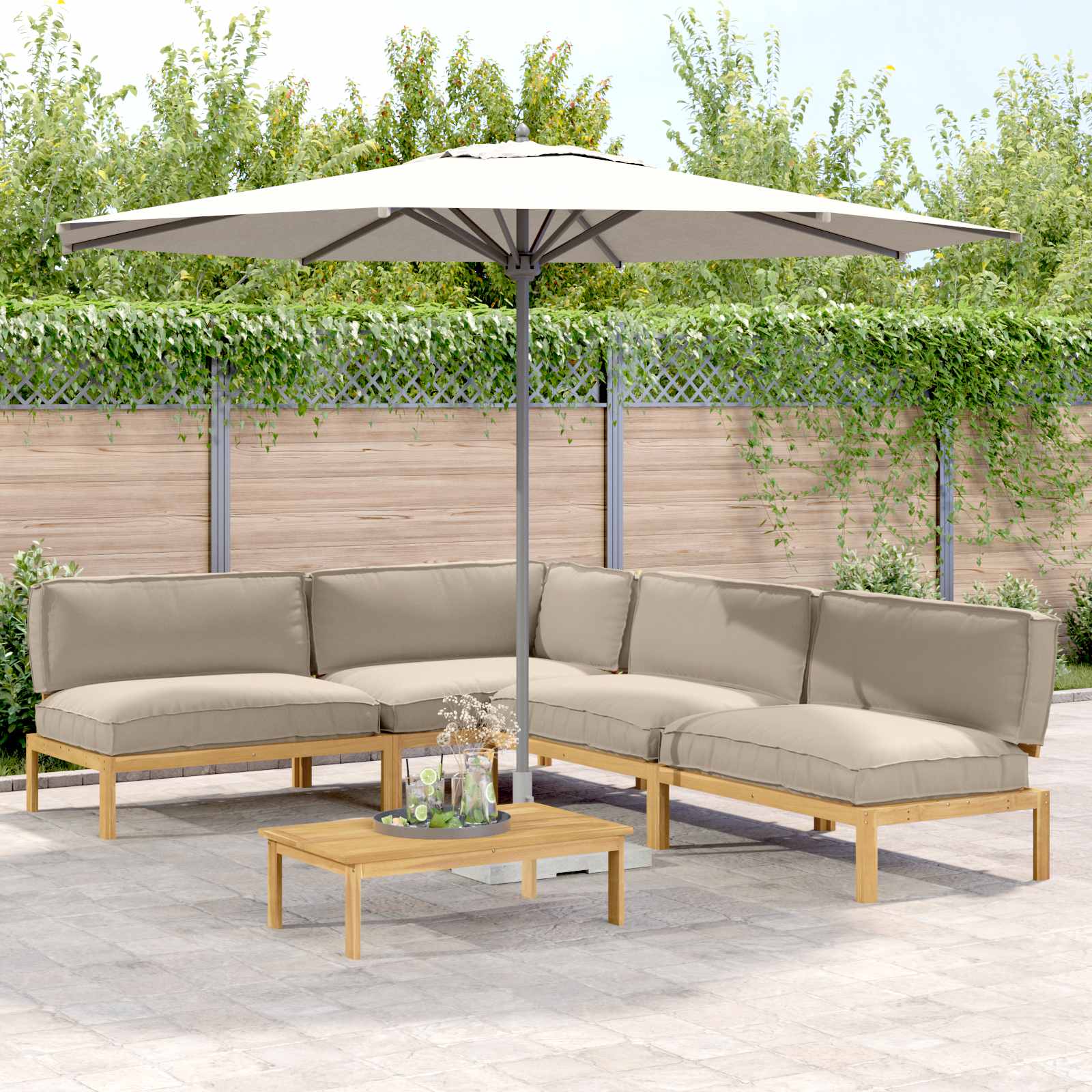 Kavčna garnitura z blazino 5 pcs Taupe Masiven les akacije