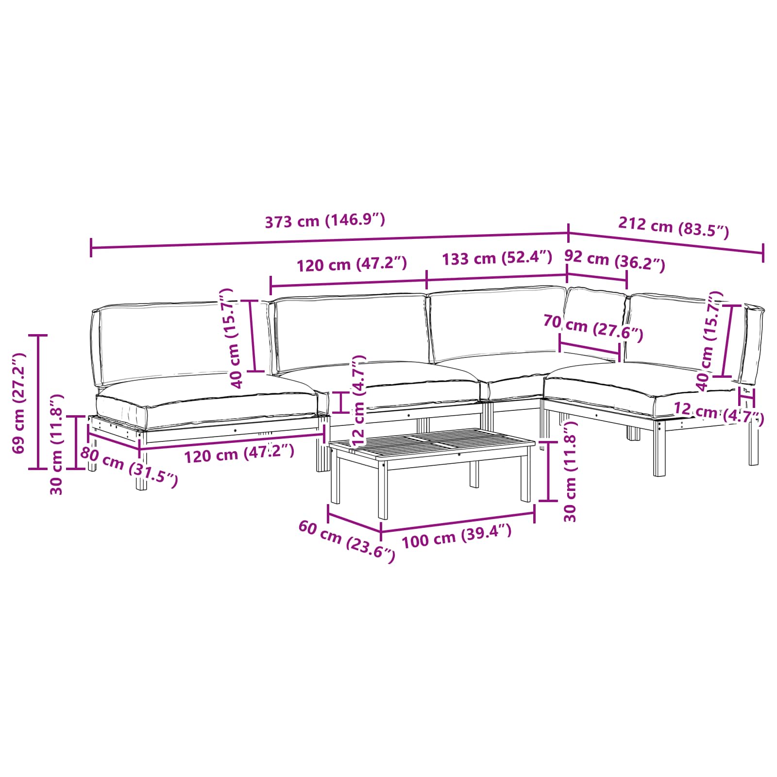 Bankstel met kussen Effen 5 pcs Antraciet Massief Acaciahout image 18