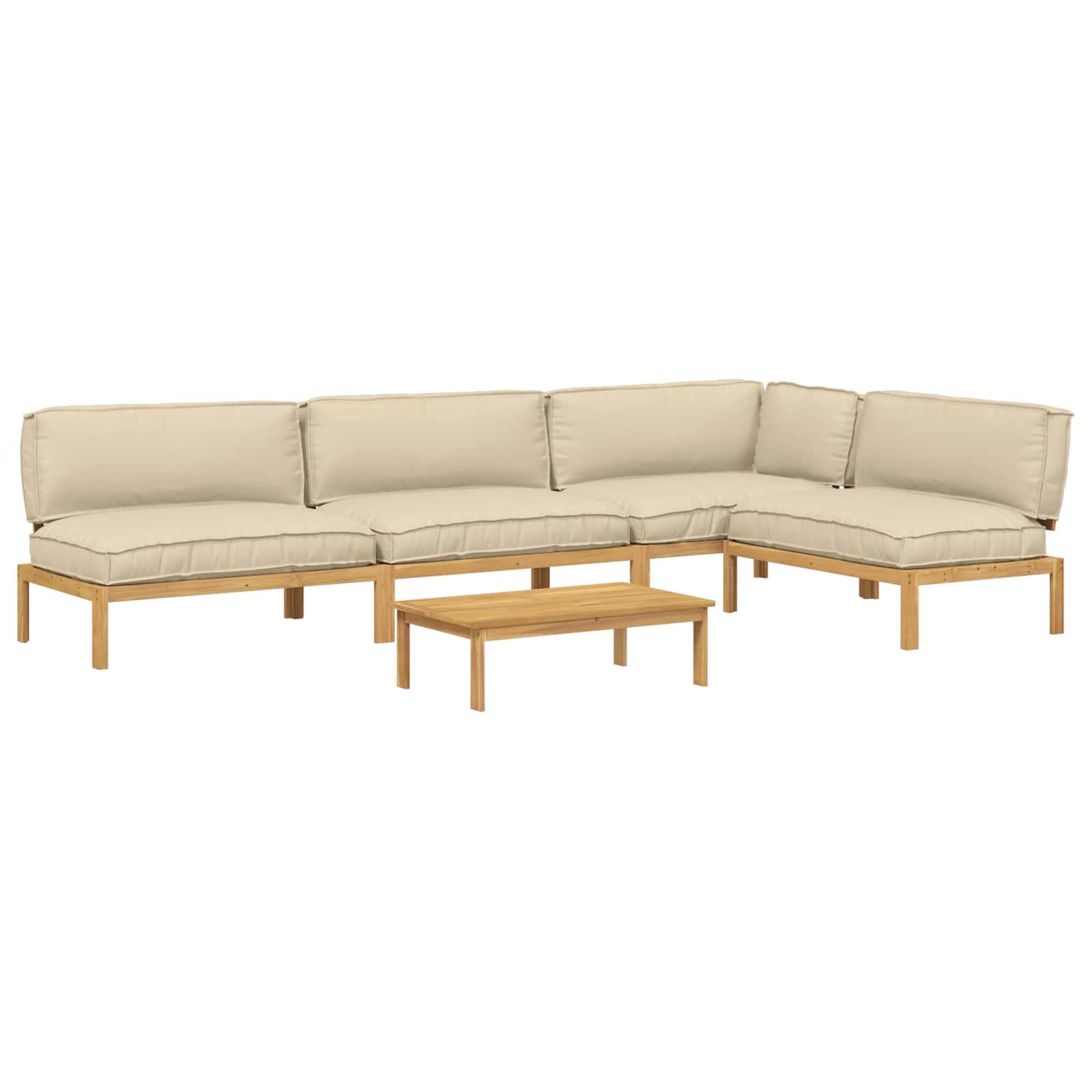 Bankstel met kussen Effen 5 pcs Beige Massief Acaciahout image 2