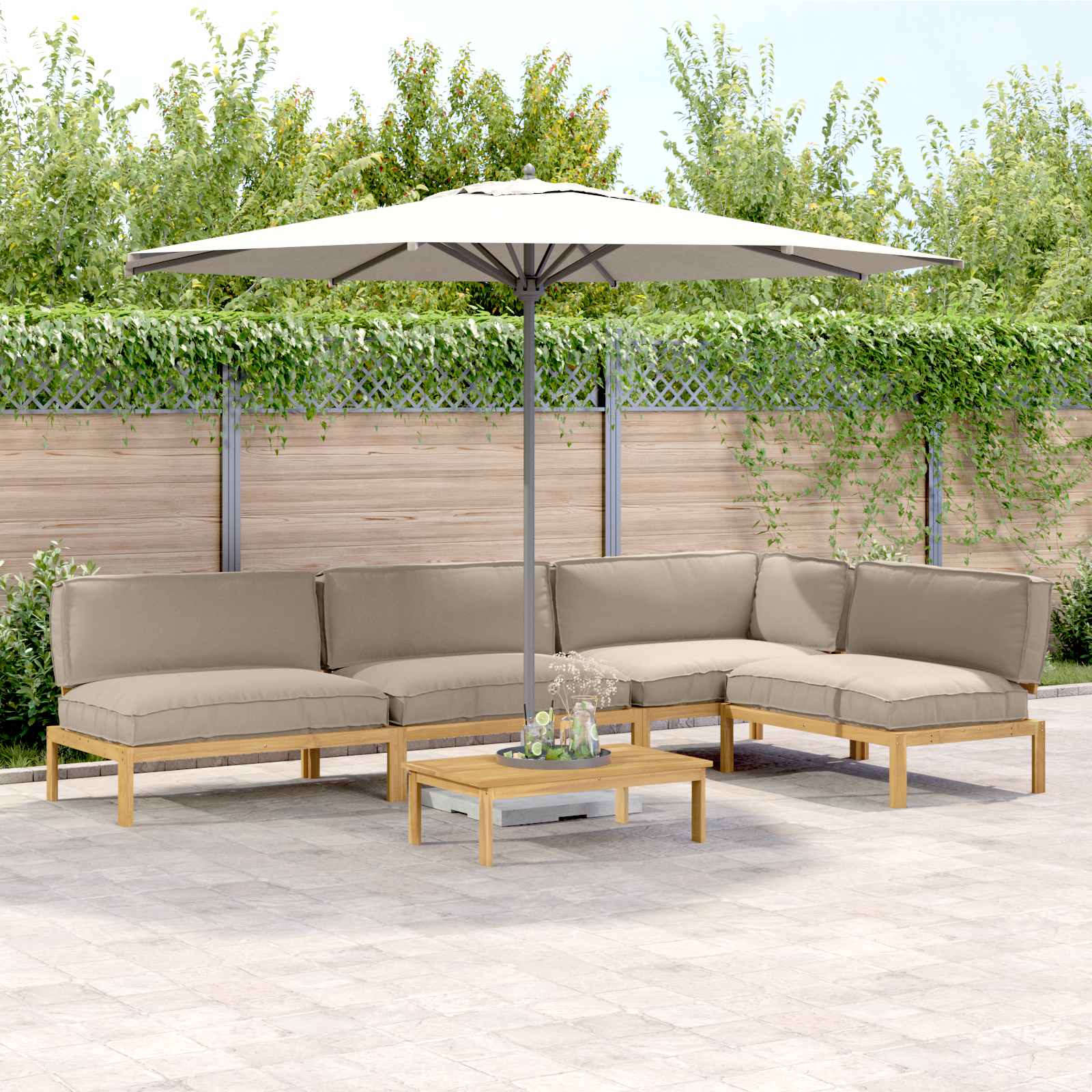 Kavčna garnitura z blazino 5 pcs Taupe Masiven les akacije