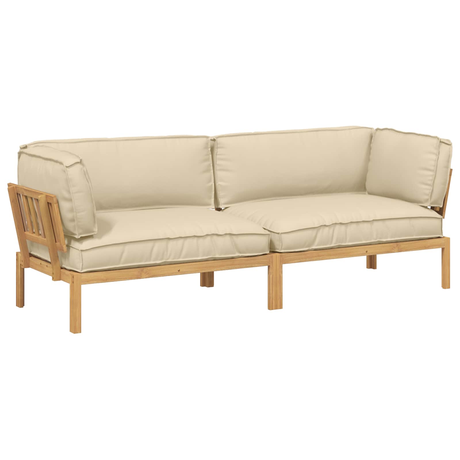 Bankstel met kussen Effen 2 pcs Beige Massief Acaciahout image 2