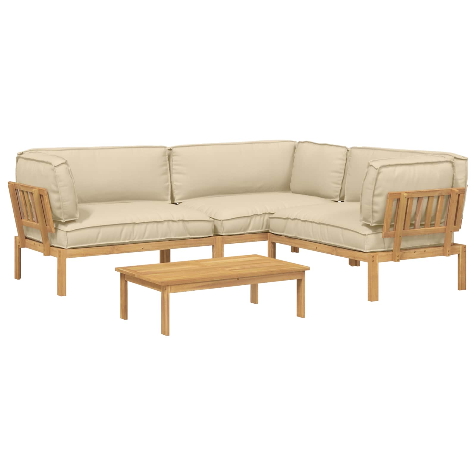 Bankstel met kussen Effen 4 pcs Beige Massief Acaciahout image 2