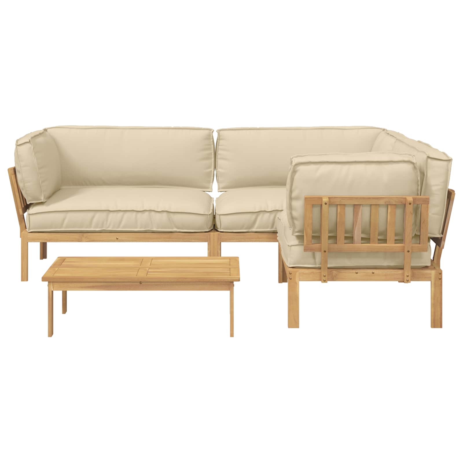 Bankstel met kussen Effen 4 pcs Beige Massief Acaciahout image 9