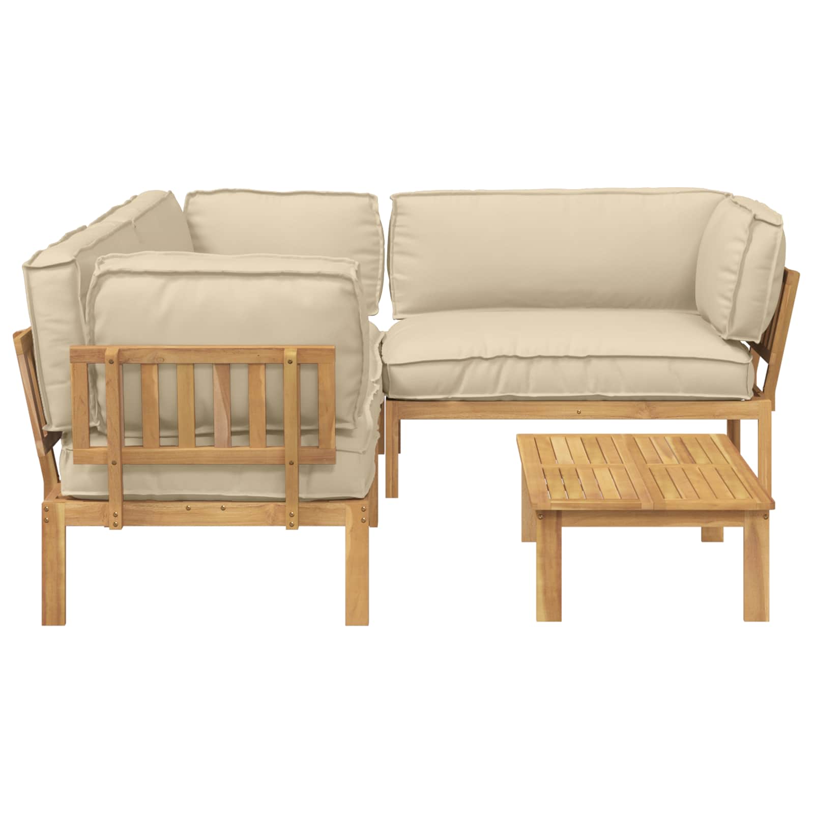 Bankstel met kussen Effen 4 pcs Beige Massief Acaciahout image 10