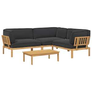 Set pohovek s polštářem 4 pcs Černá Masivní akátové dřevo - obrázek 2
