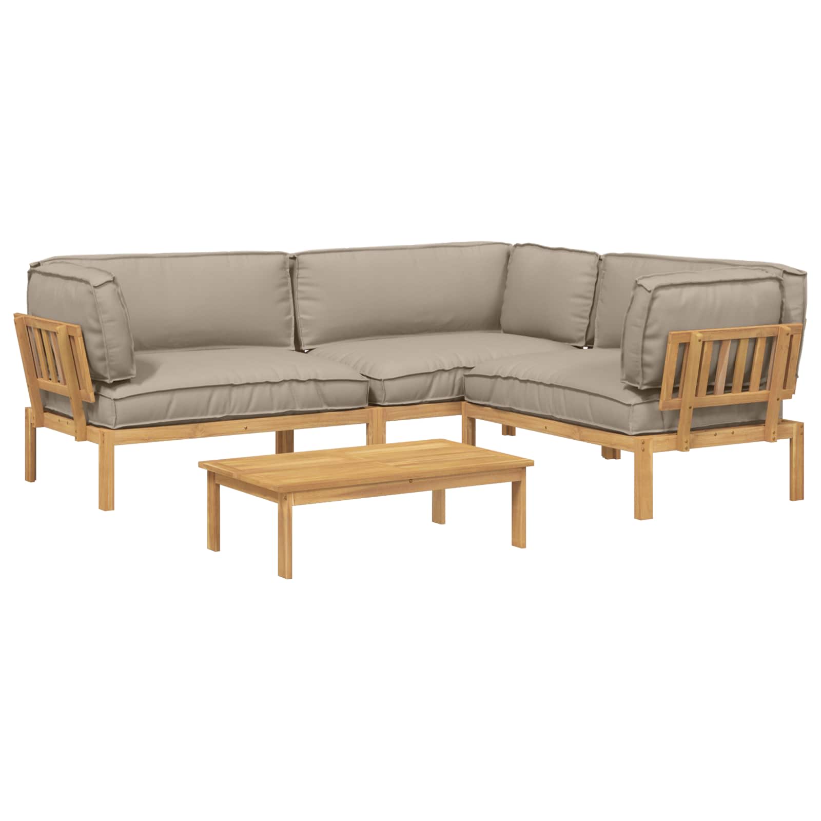 Bankstel met kussen Effen 4 pcs Taupe Massief Acaciahout image 2