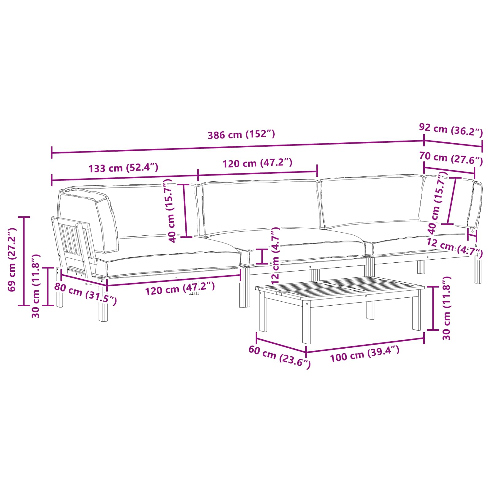 Bankstel met kussen Effen 4 pcs Antraciet Massief Acaciahout image 18
