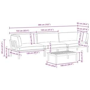 Set pohovek s polštářem 4 pcs Šedá Masivní akátové dřevo - obrázek 19