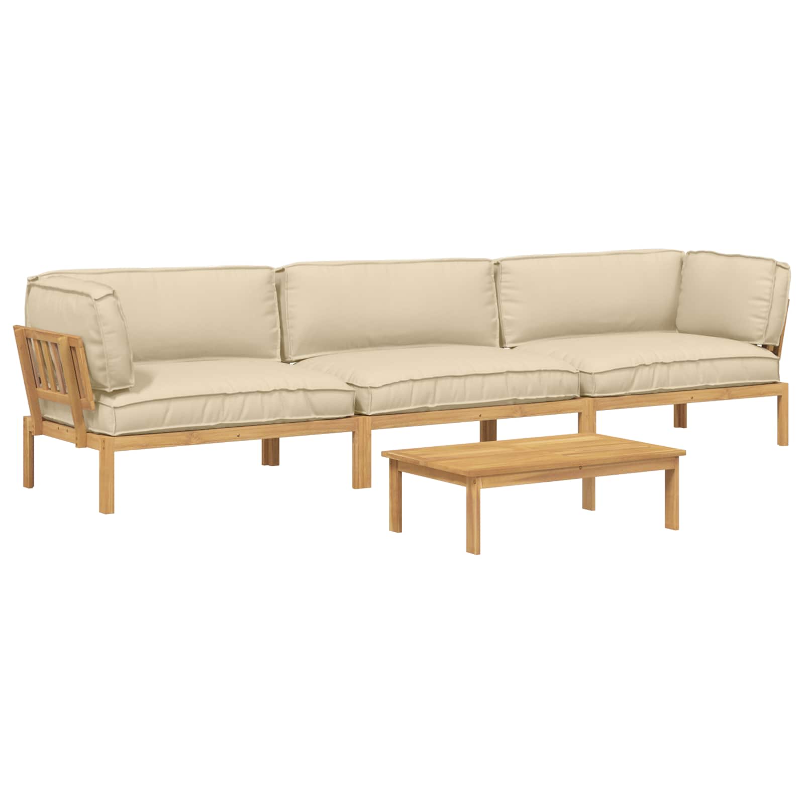 Bankstel met kussen Effen 4 pcs Beige Massief Acaciahout image 2