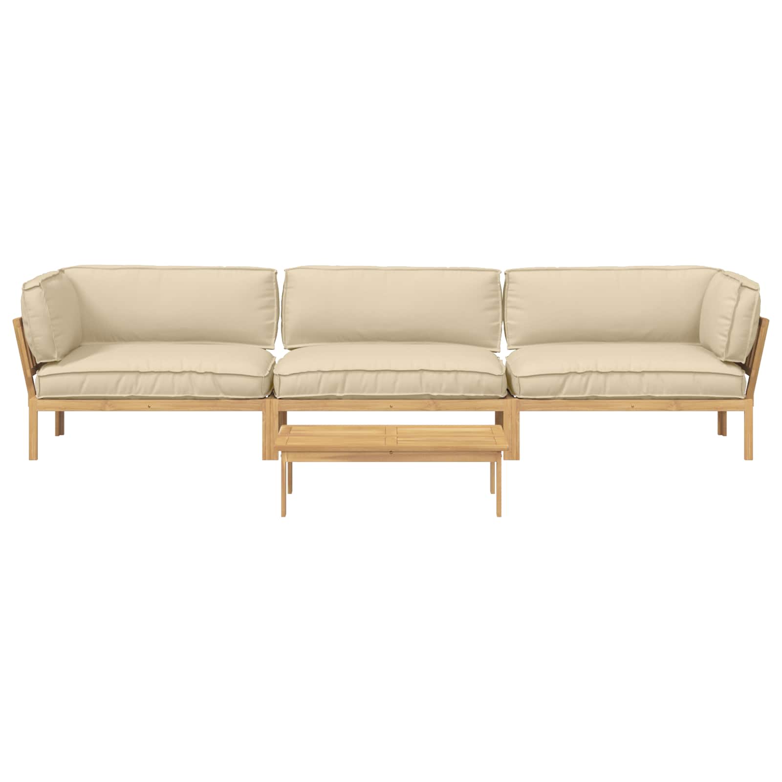 Bankstel met kussen Effen 4 pcs Beige Massief Acaciahout image 10