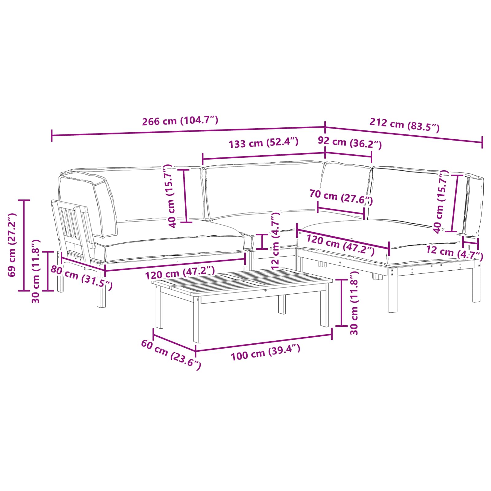 Bankstel met kussen Effen 4 pcs Antraciet Massief Acaciahout image 18