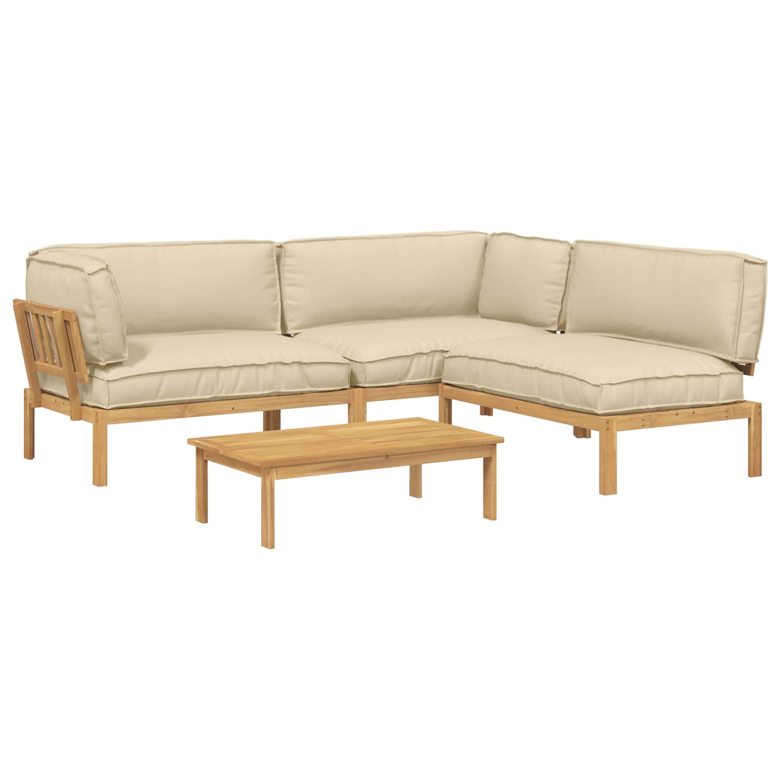 Bankstel met kussen Effen 4 pcs Beige Massief Acaciahout image 2