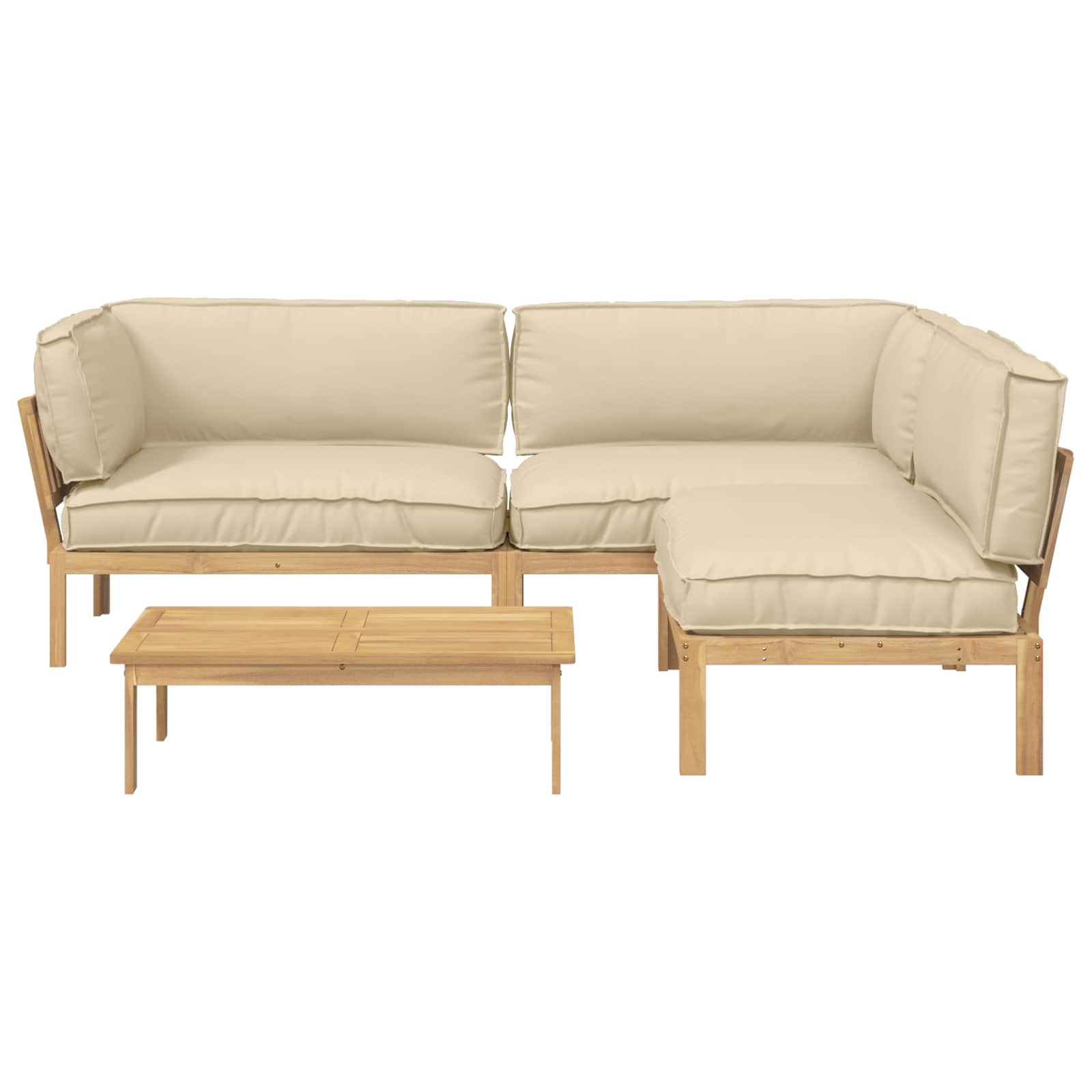 Bankstel met kussen Effen 4 pcs Beige Massief Acaciahout image 10