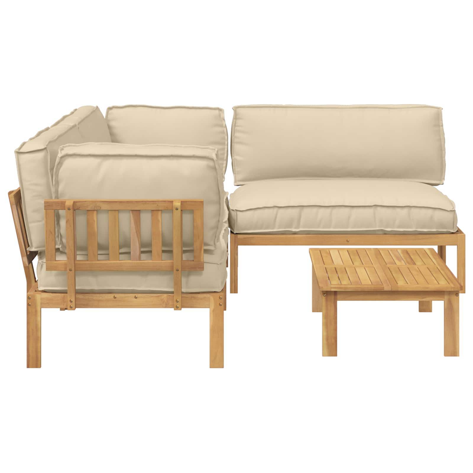 Bankstel met kussen Effen 4 pcs Beige Massief Acaciahout image 11