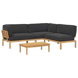 Set pohovek s polštářem 4 pcs Černá Masivní akátové dřevo - obrázek 2