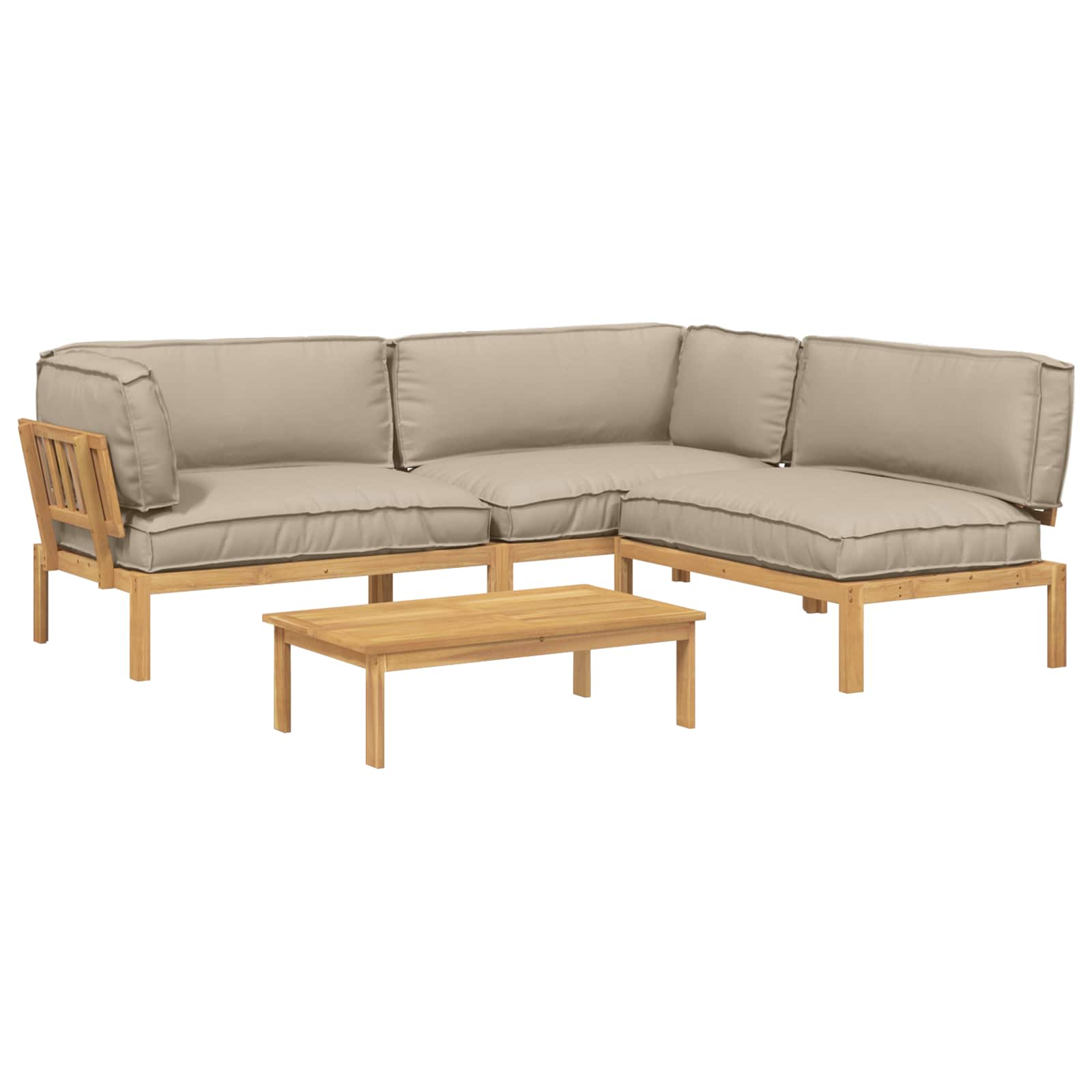 Bankstel met kussen Effen 4 pcs Taupe Massief Acaciahout image 2