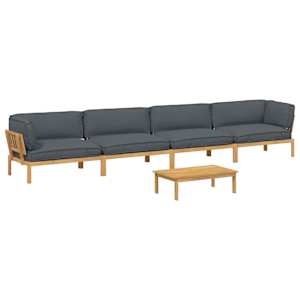 Set pohovek s polštářem 5 pcs Antracit Masivní akátové dřevo - obrázek 2