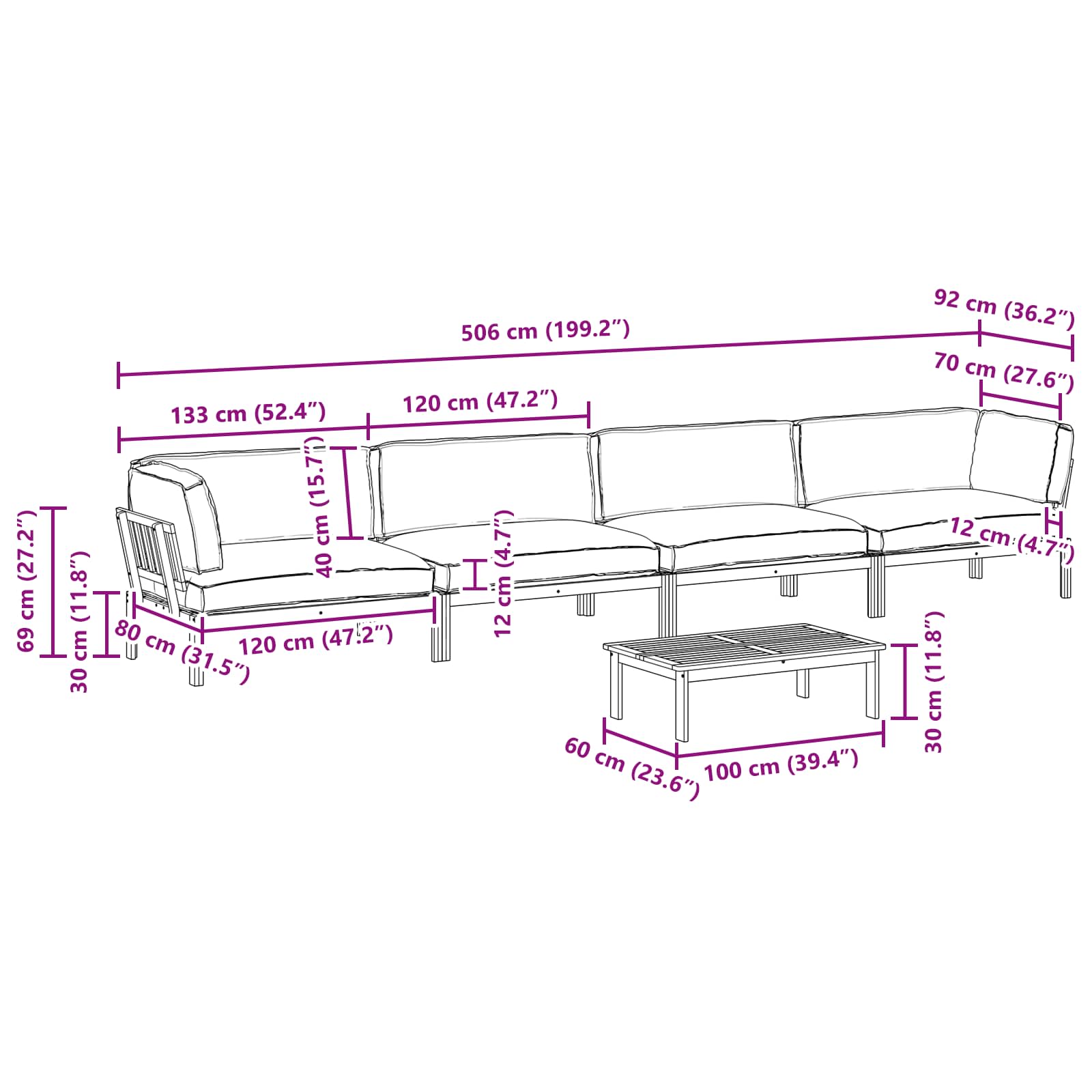 Bankstel met kussen Effen 5 pcs Antraciet Massief Acaciahout image 18