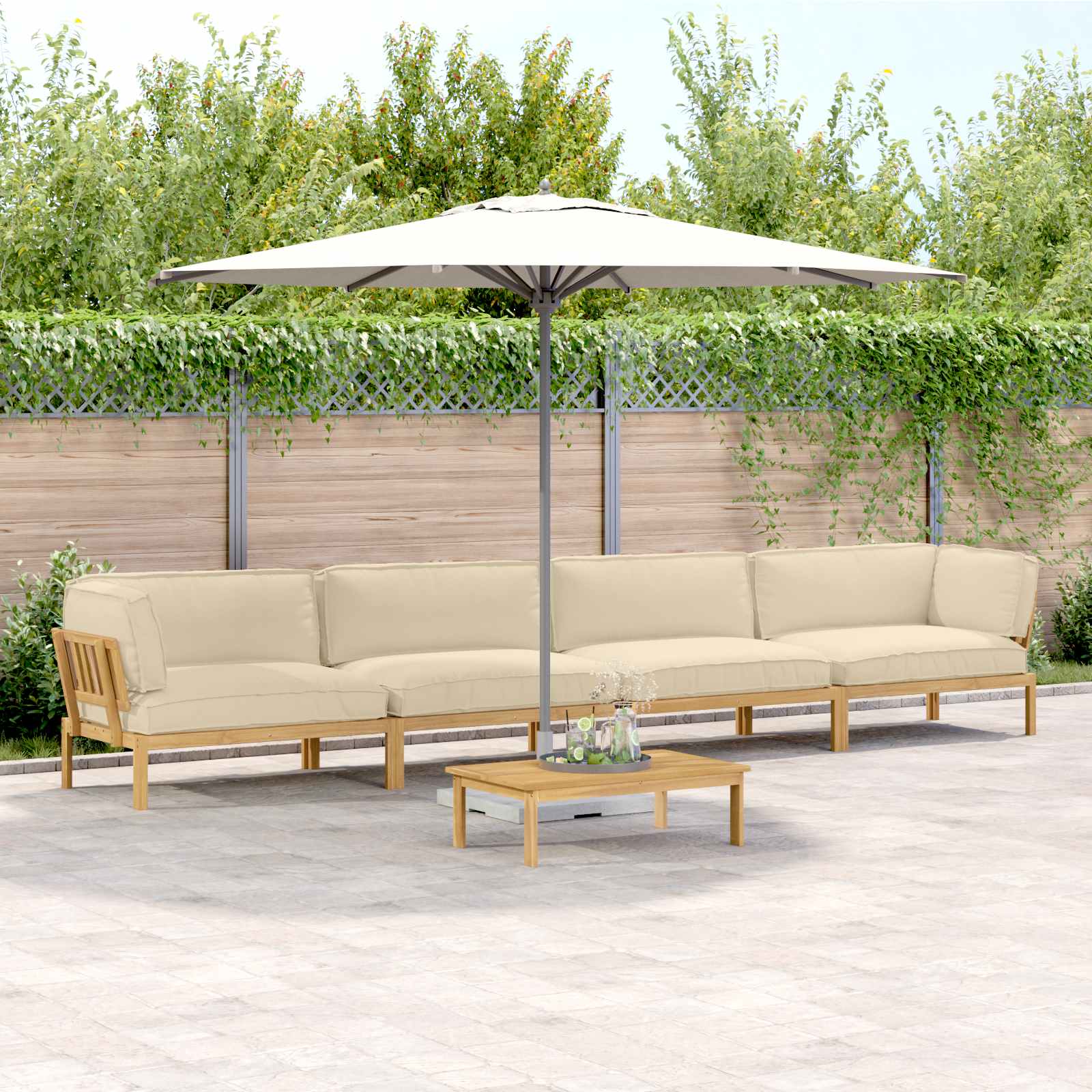 Bankstel met kussen Effen 5 pcs Beige Massief Acaciahout image 1