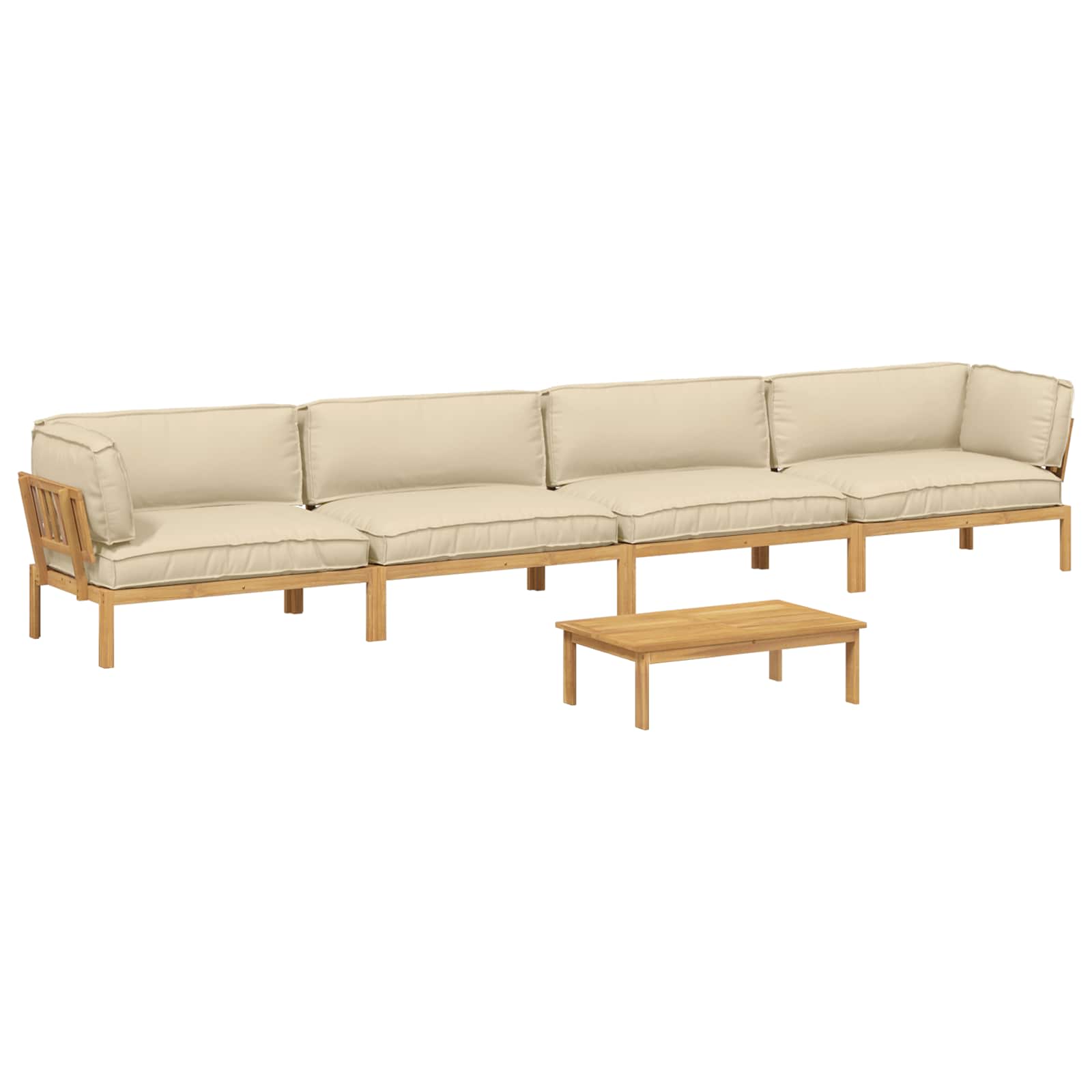 Bankstel met kussen Effen 5 pcs Beige Massief Acaciahout image 2