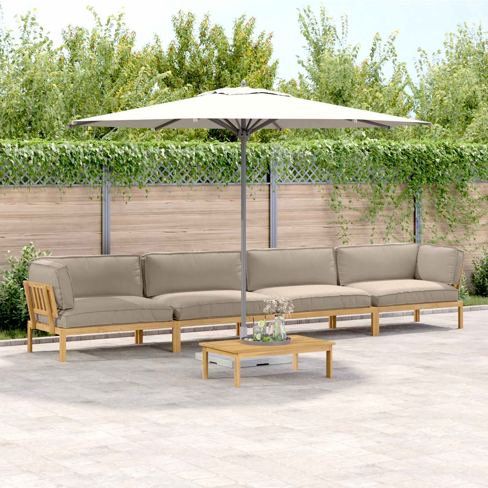 Bankstel met kussen Effen 5 pcs Taupe Massief Acaciahout image 1