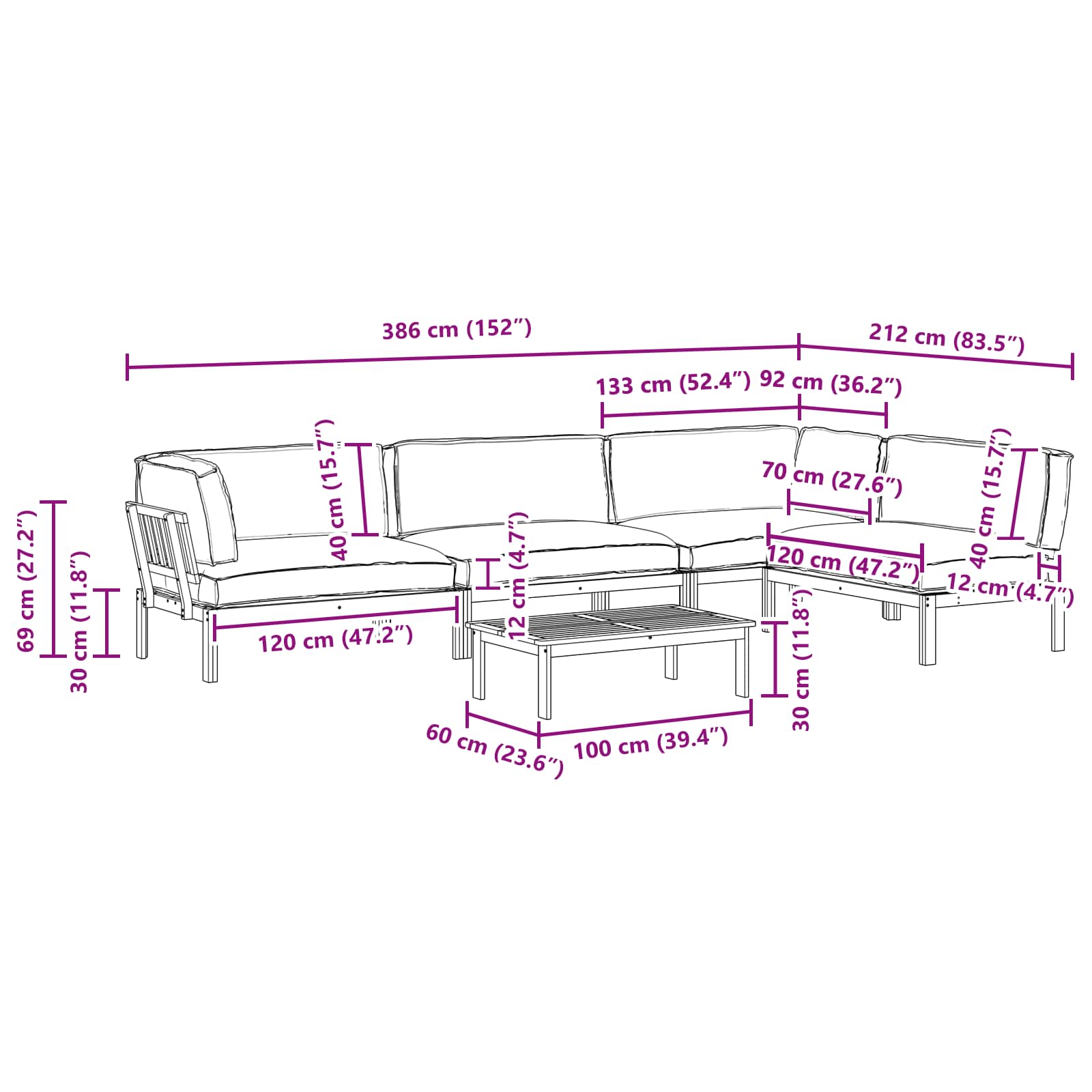 Bankstel met kussen Effen 5 pcs Antraciet Massief Acaciahout image 18