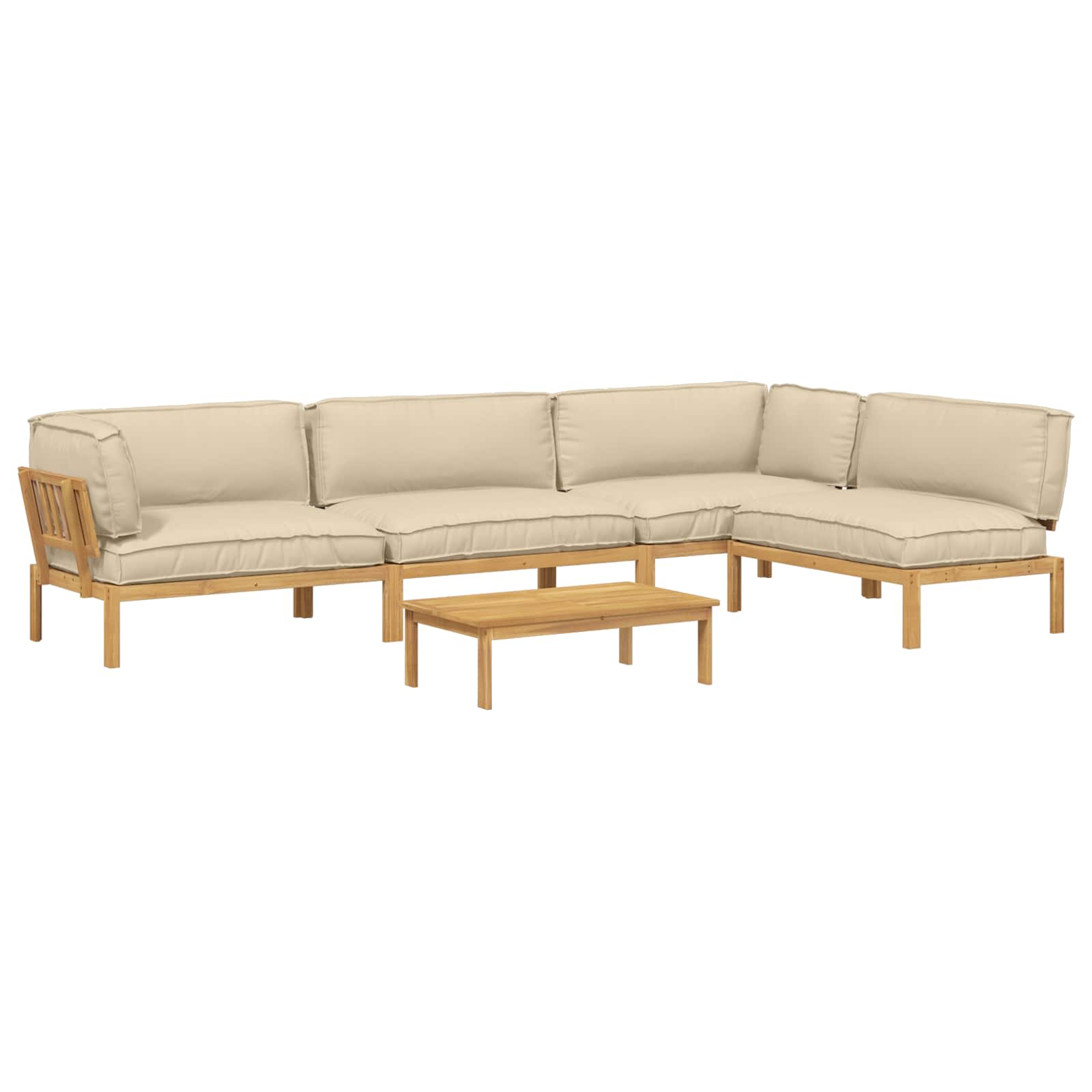 Bankstel met kussen Effen 5 pcs Beige Massief Acaciahout image 2