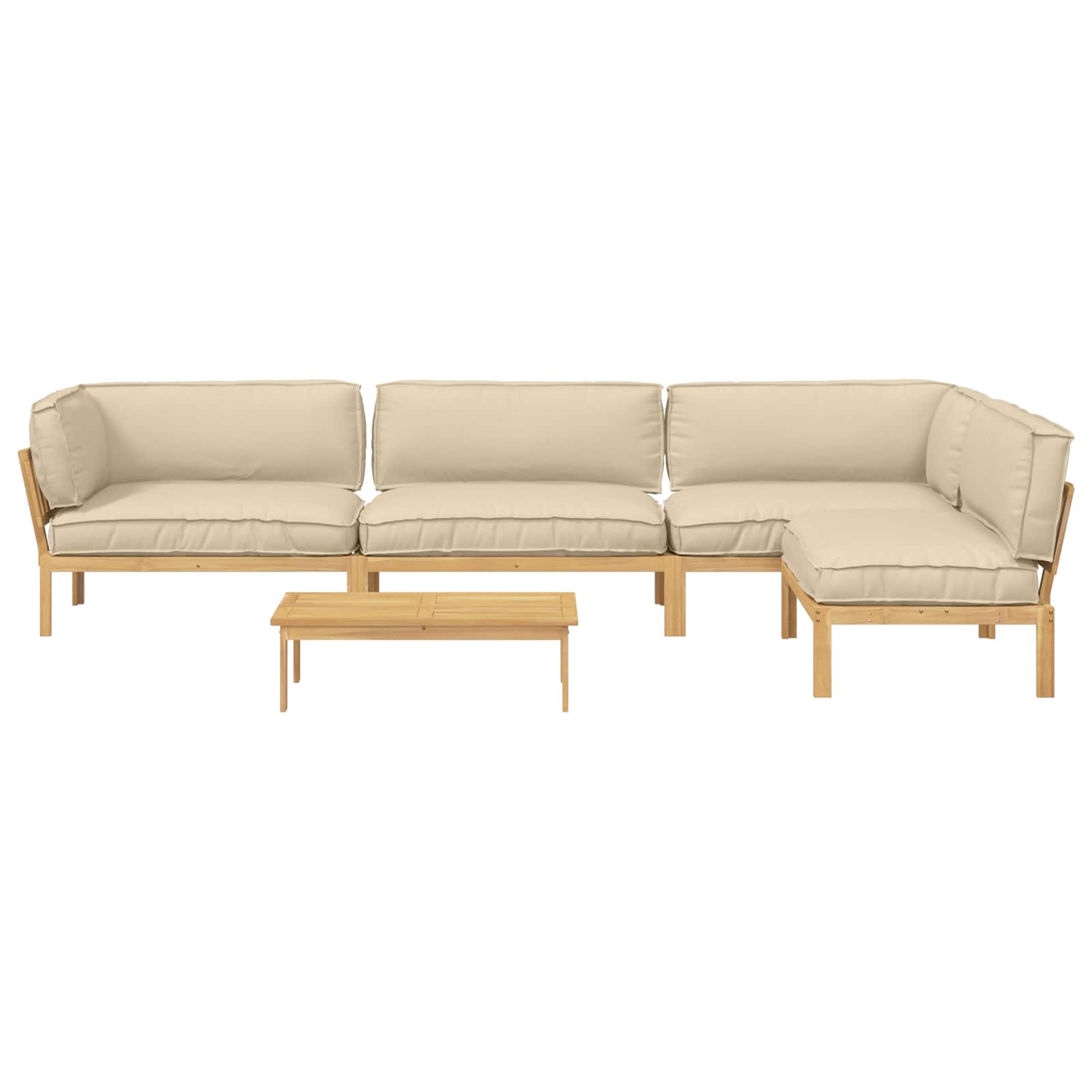 Bankstel met kussen Effen 5 pcs Beige Massief Acaciahout image 10