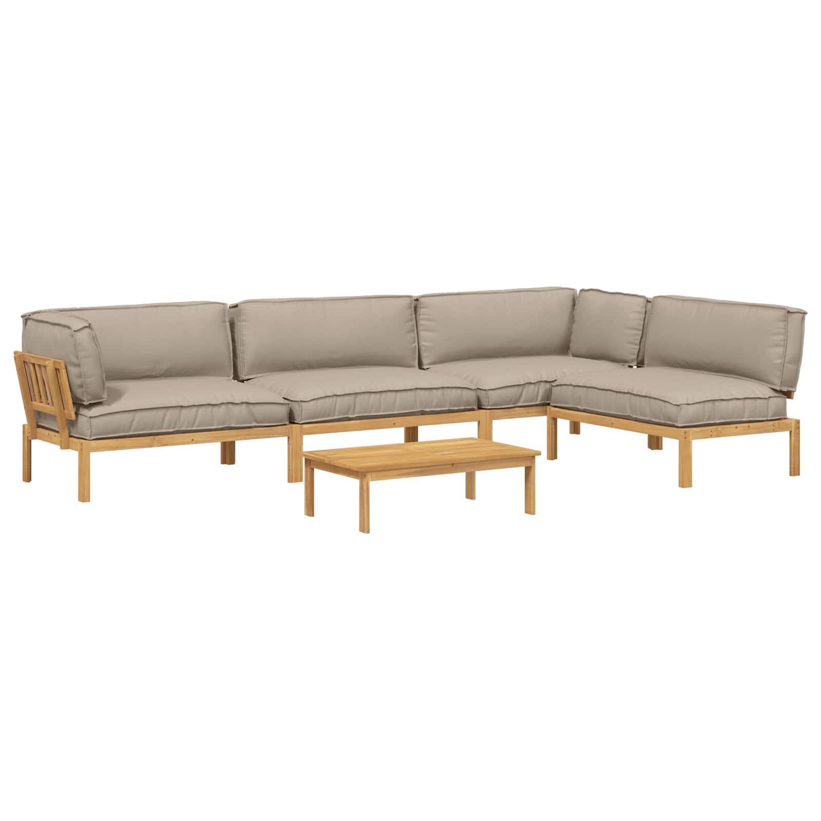 Bankstel met kussen Effen 5 pcs Taupe Massief Acaciahout image 2