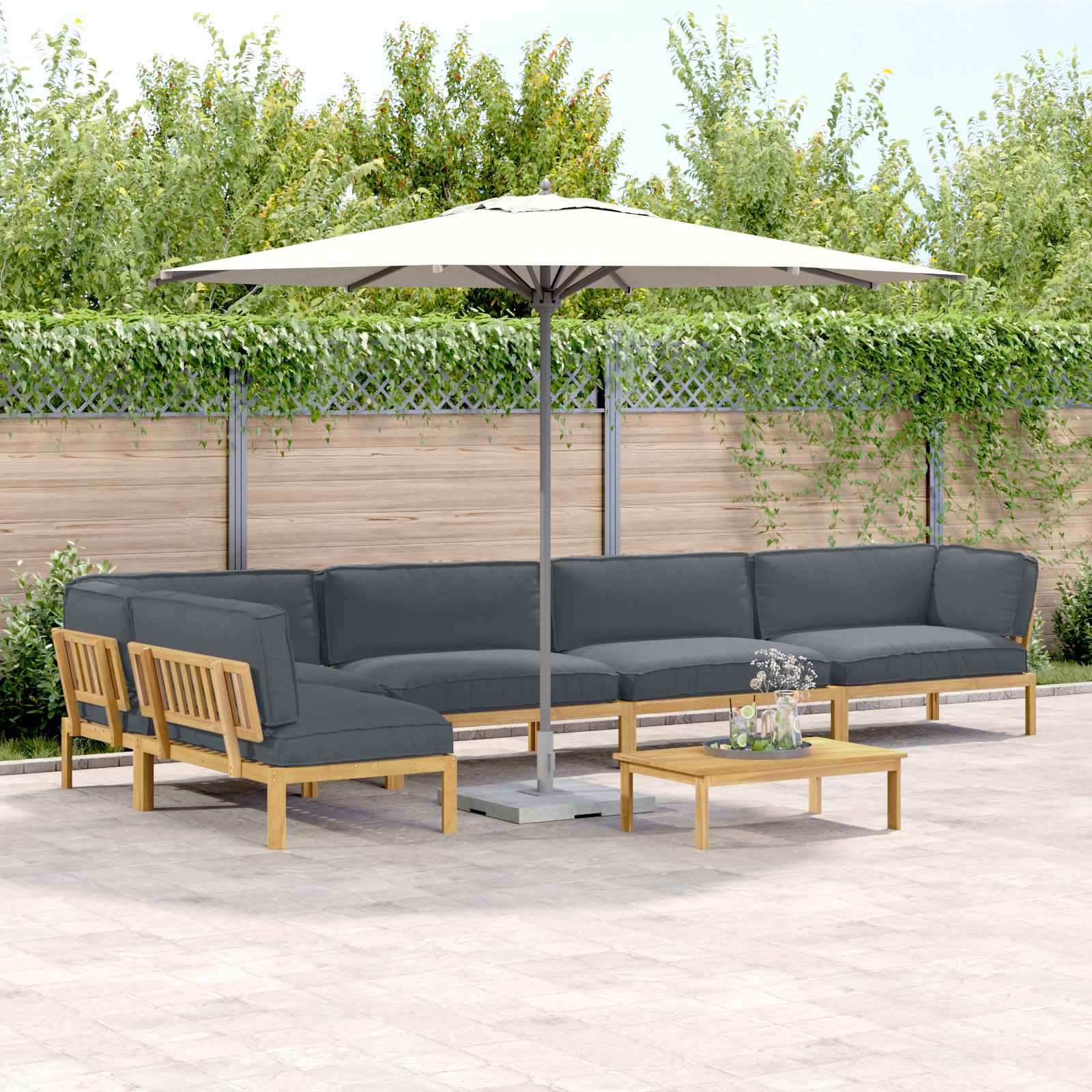 Bankstel met kussen Effen 6 pcs Antraciet Massief Acaciahout image 1