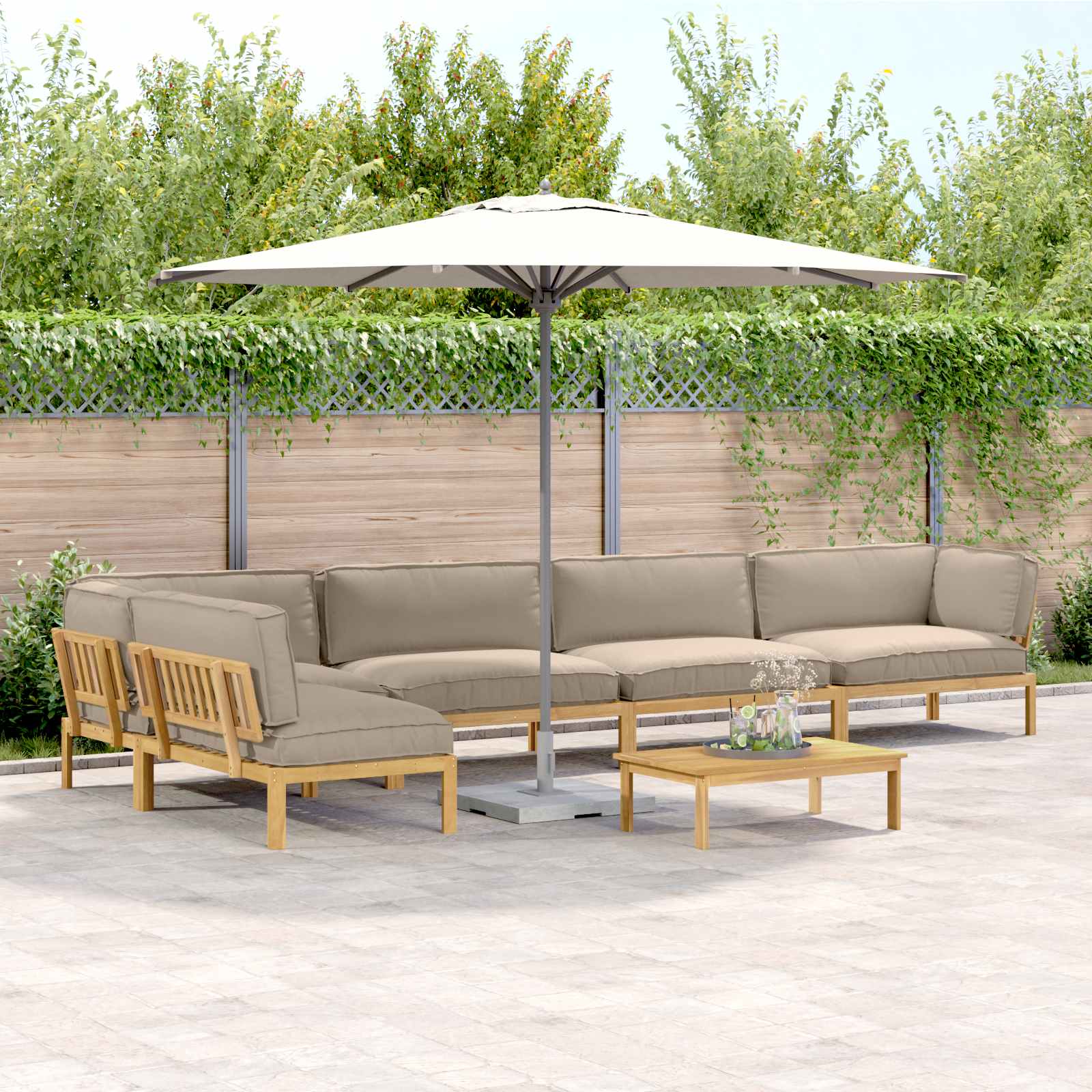 Kavčna garnitura z blazino 6 pcs Taupe Masiven les akacije