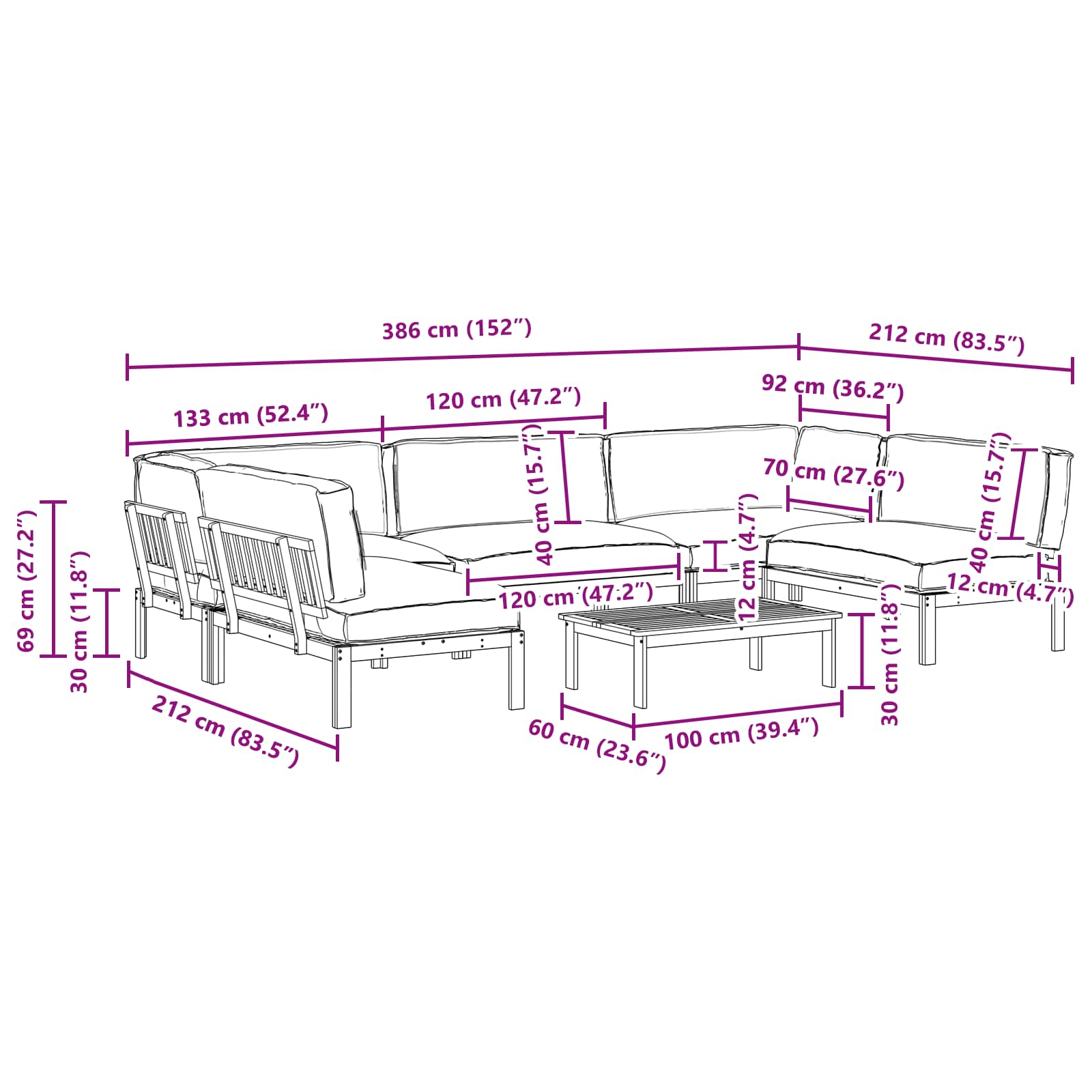 Bankstel met kussen Effen 6 pcs Antraciet Massief Acaciahout image 18