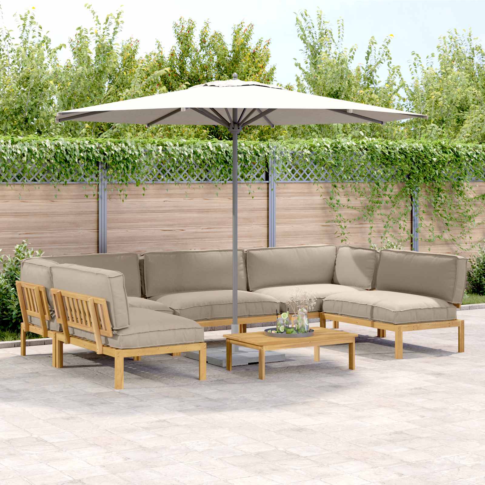 Kavčna garnitura z blazino 6 pcs Taupe Masiven les akacije