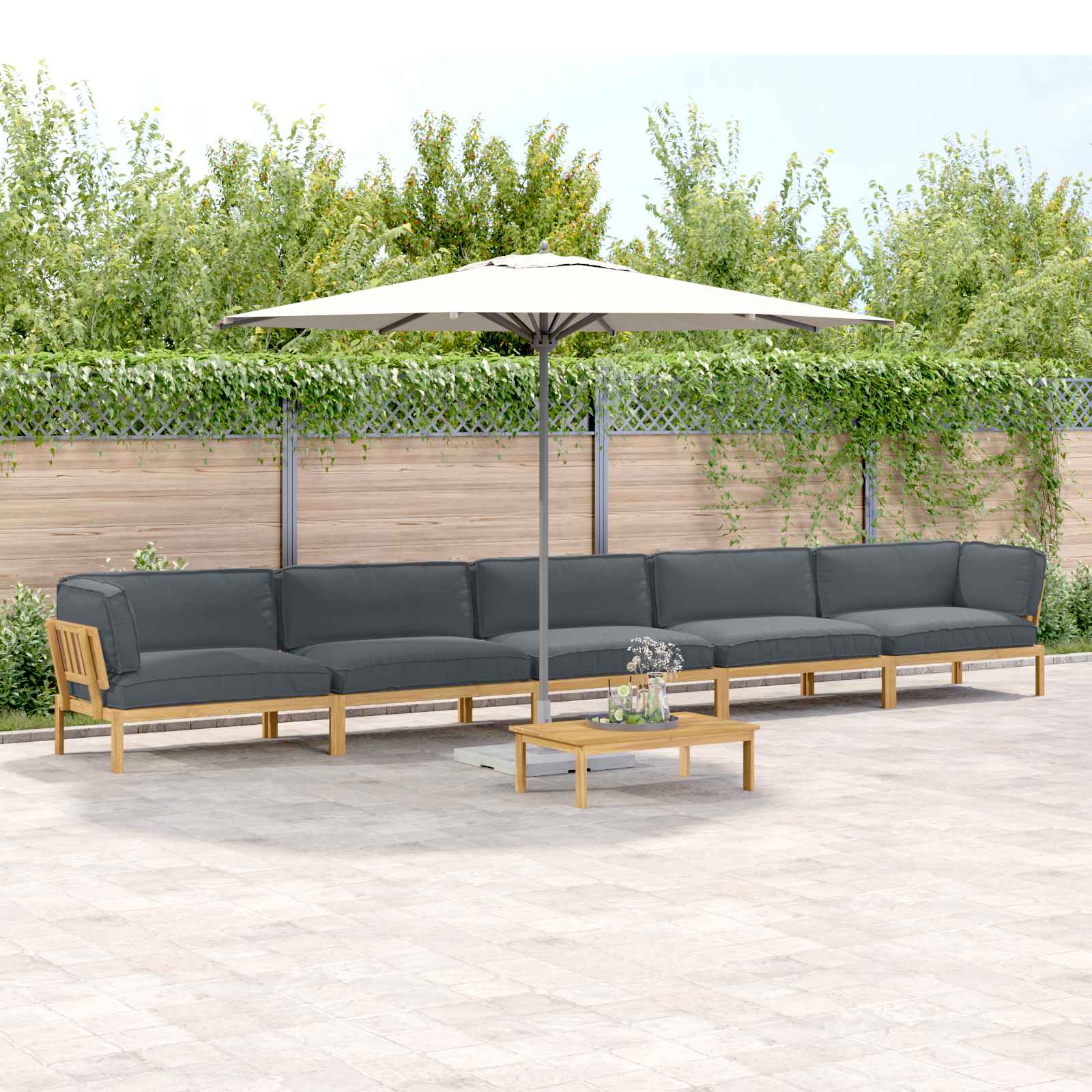 Bankstel met kussen Effen 6 pcs Antraciet Massief Acaciahout image 1