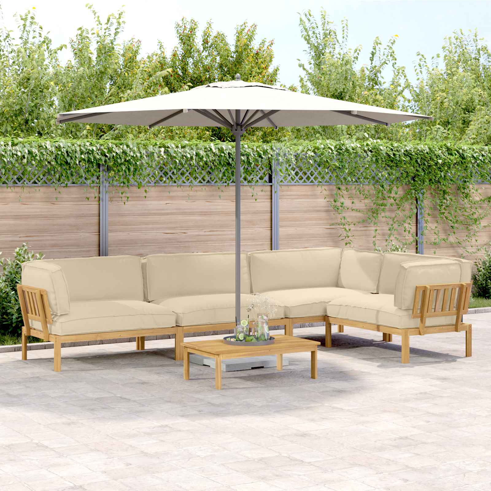 Bankstel met kussen 5 pcs Beige, Lichtbruin Massief Acaciahout image 1