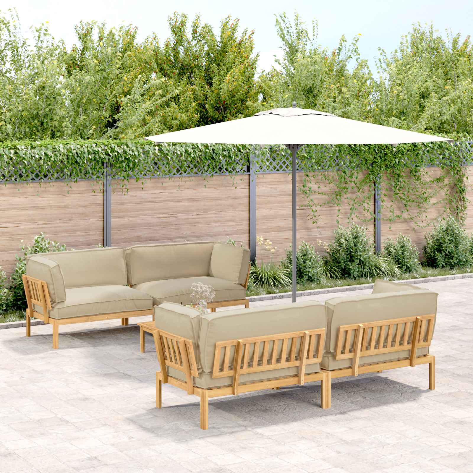 Bankstel met kussen Effen 5 pcs Beige Massief Acaciahout image 1