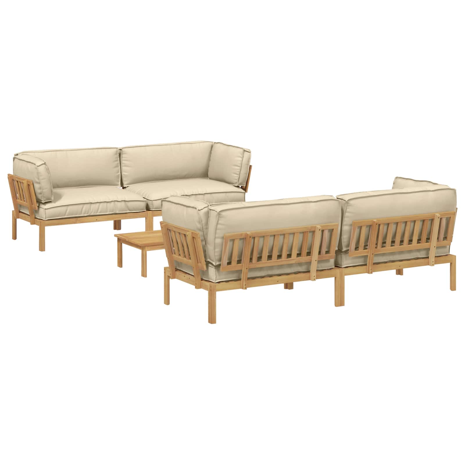 Bankstel met kussen Effen 5 pcs Beige Massief Acaciahout image 2