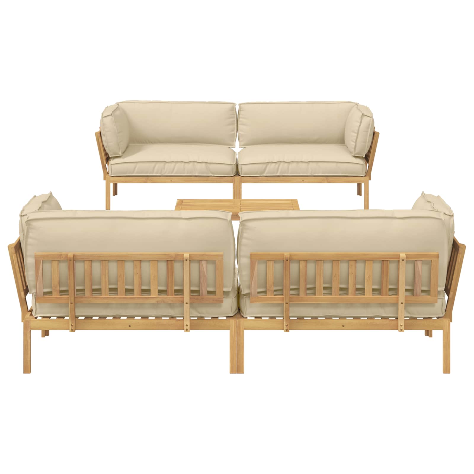 Bankstel met kussen Effen 5 pcs Beige Massief Acaciahout image 9