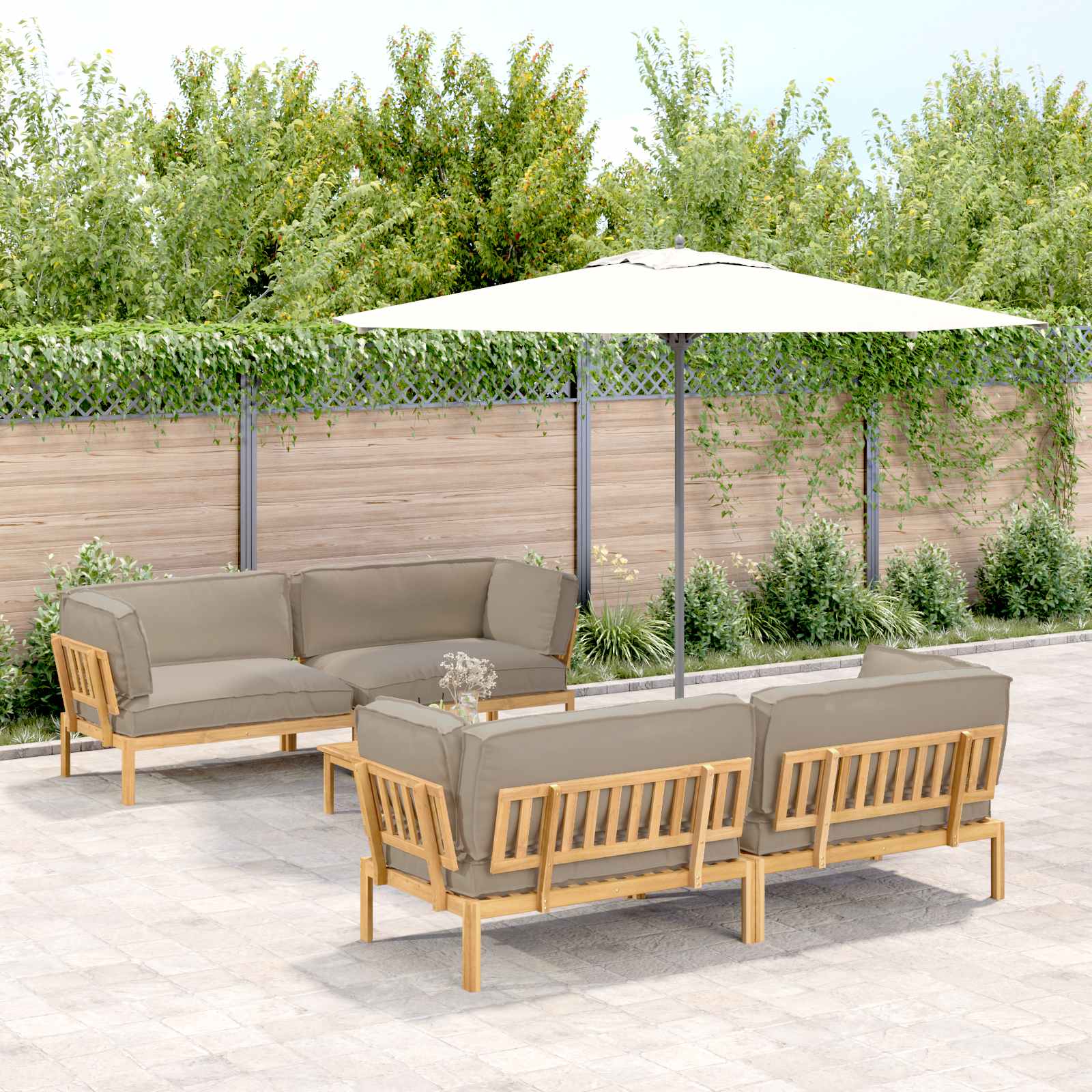 Bankstel met kussen Effen 5 pcs Taupe Massief Acaciahout image 1