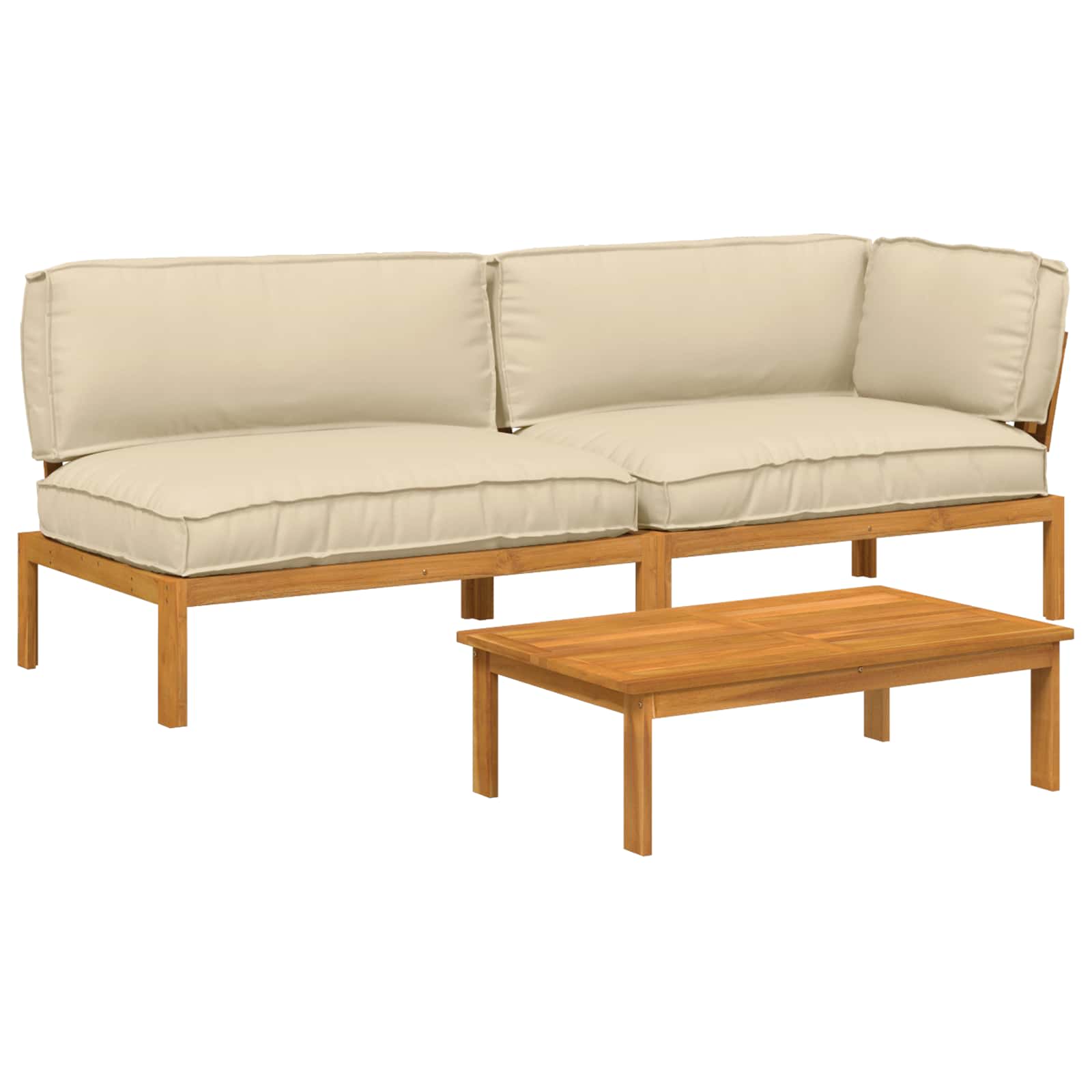 Bankstel met kussen Effen 3 pcs Beige Massief Acaciahout image 2