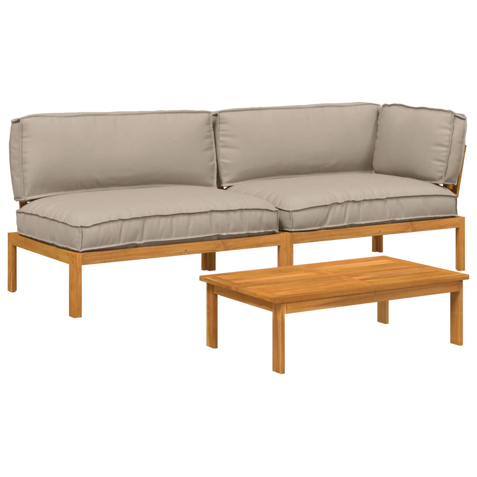 Bankstel met kussen Effen 3 pcs Taupe Massief Acaciahout image 2