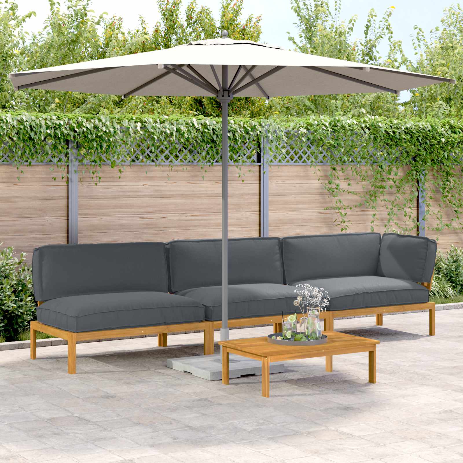 Bankstel met kussen Effen 4 pcs Antraciet Massief Acaciahout image 1