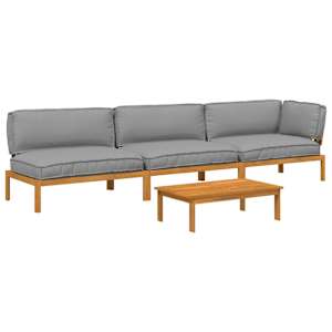 Set pohovek s polštářem 4 pcs Šedá Masivní akátové dřevo - obrázek 2