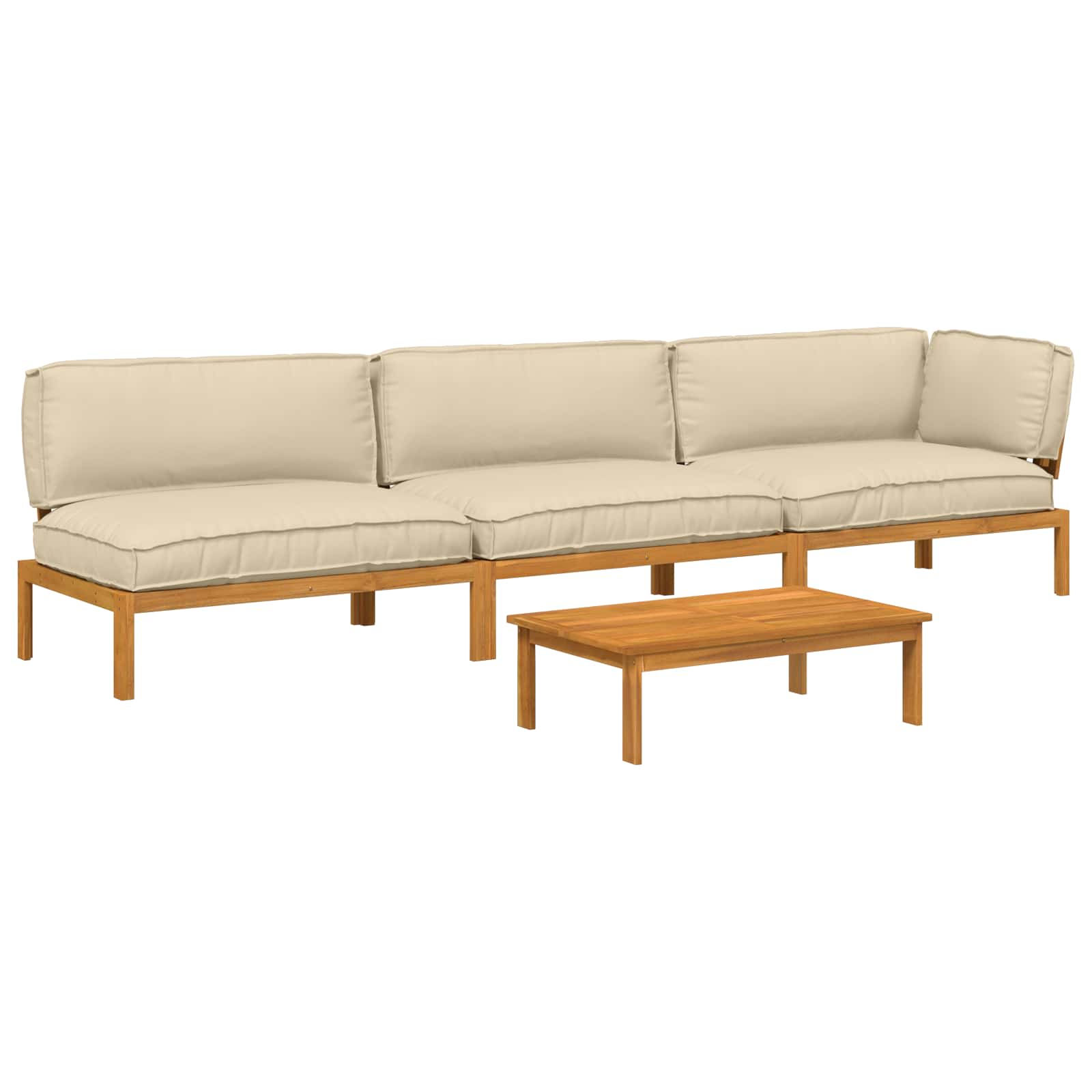 Bankstel met kussen Effen 4 pcs Beige Massief Acaciahout image 2