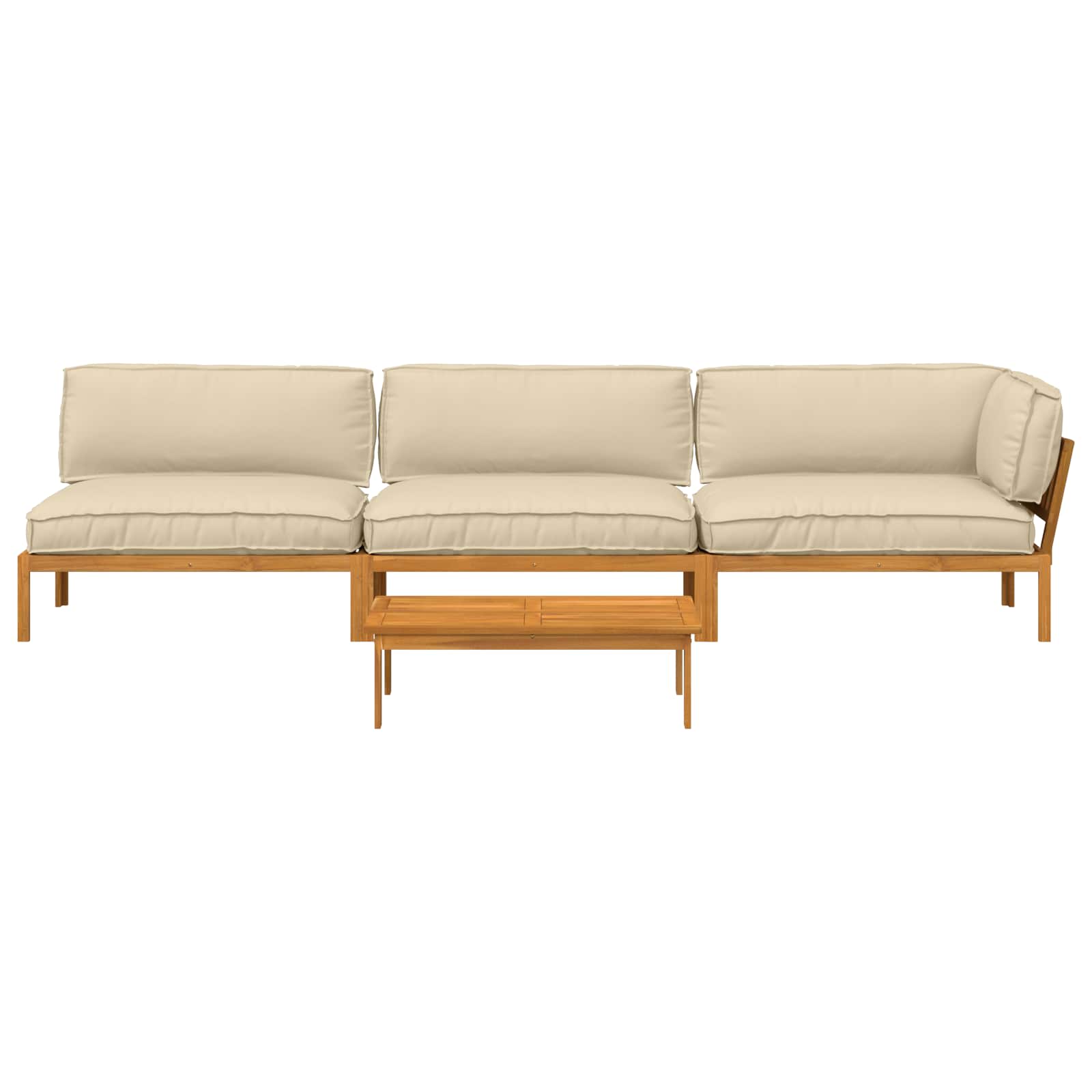 Bankstel met kussen Effen 4 pcs Beige Massief Acaciahout image 10