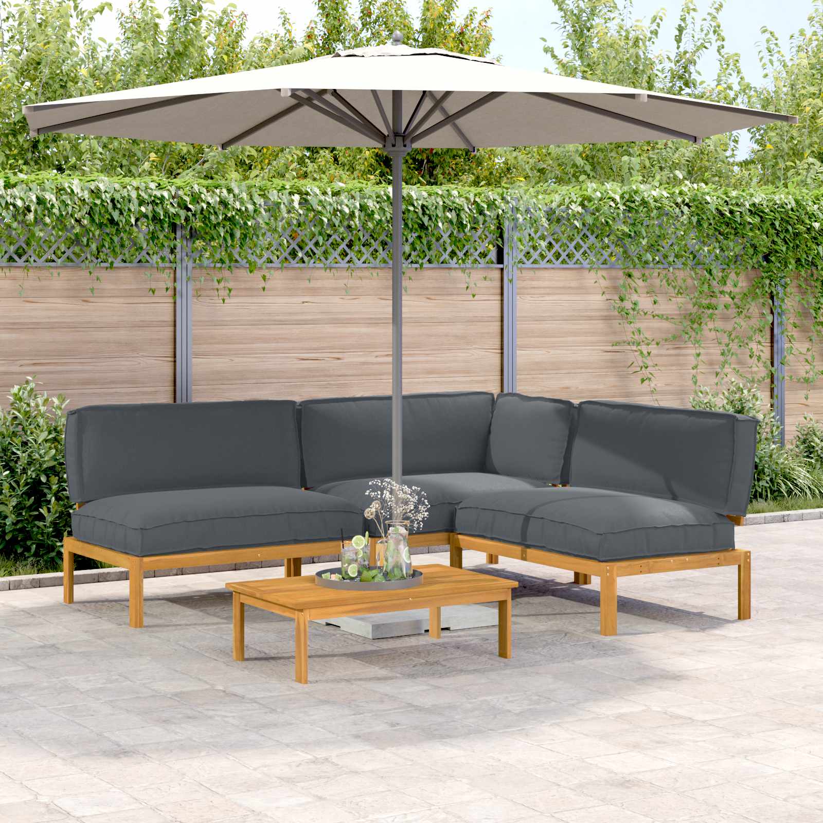vidaXL Sofa Set mit Kissen Uni 4 pcs Anthrazit Massivholz Akazie