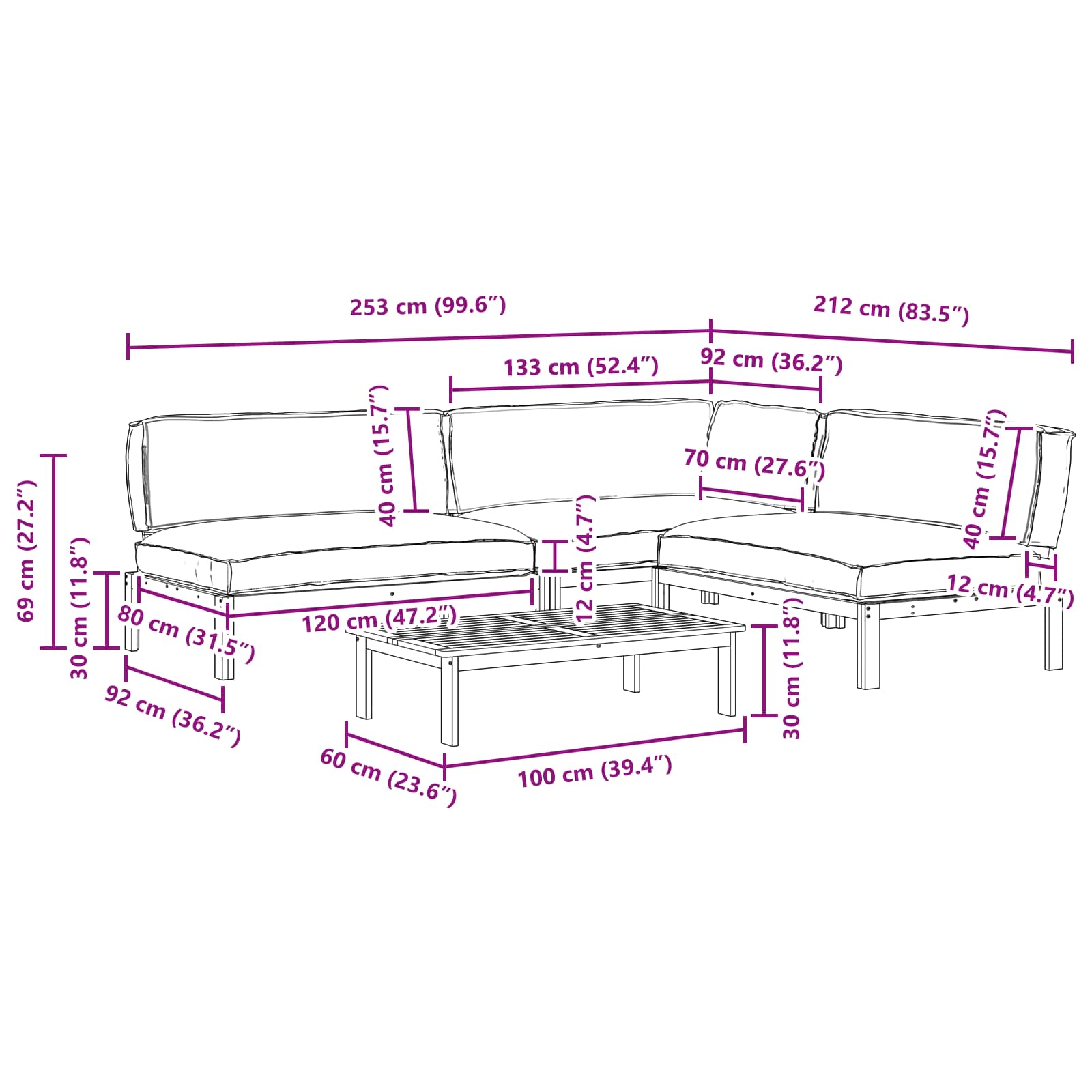 Bankstel met kussen Effen 4 pcs Antraciet Massief Acaciahout image 18