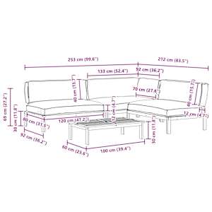 Set pohovek s polštářem 4 pcs Antracit Masivní akátové dřevo - obrázek 19