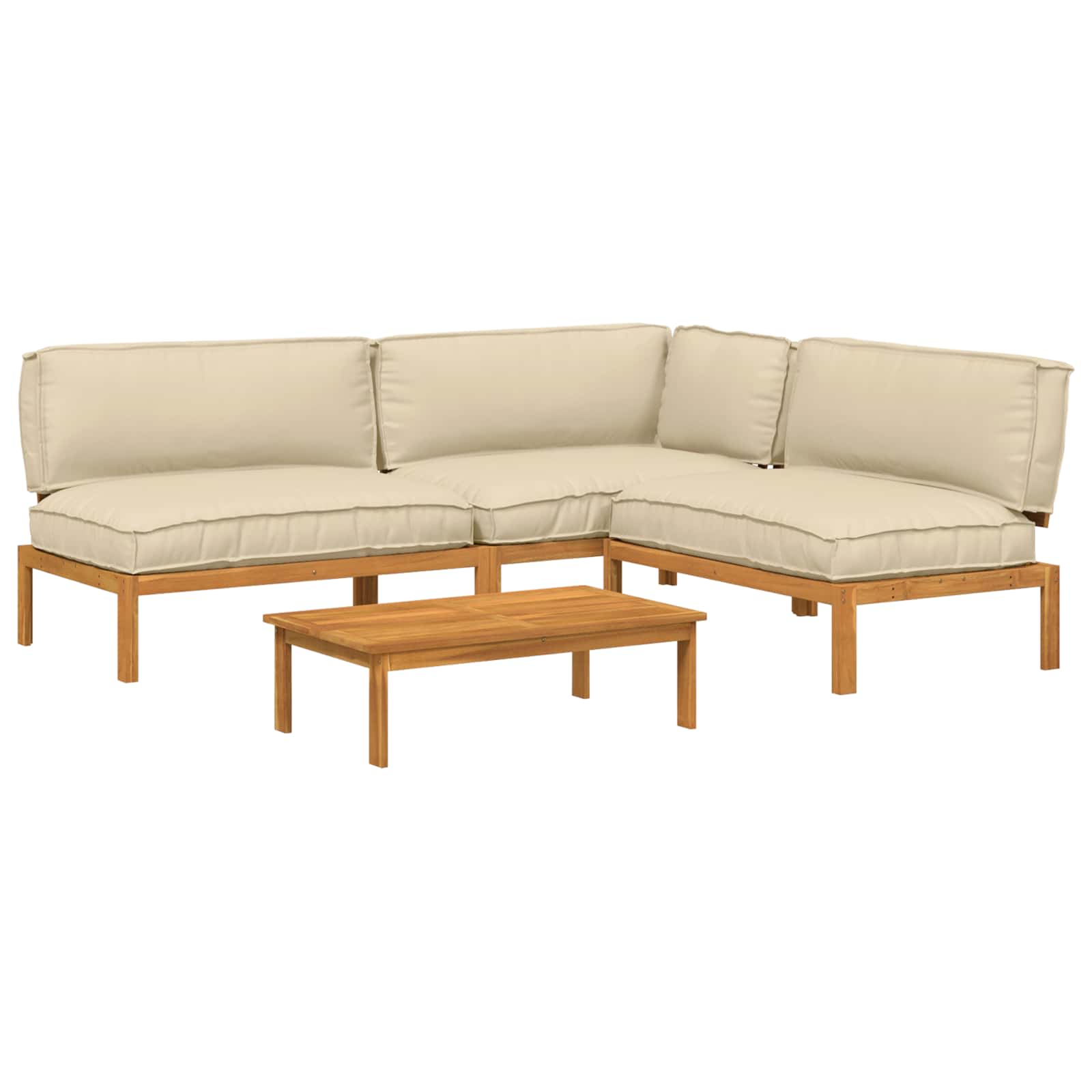 Bankstel met kussen Effen 4 pcs Beige Massief Acaciahout image 2